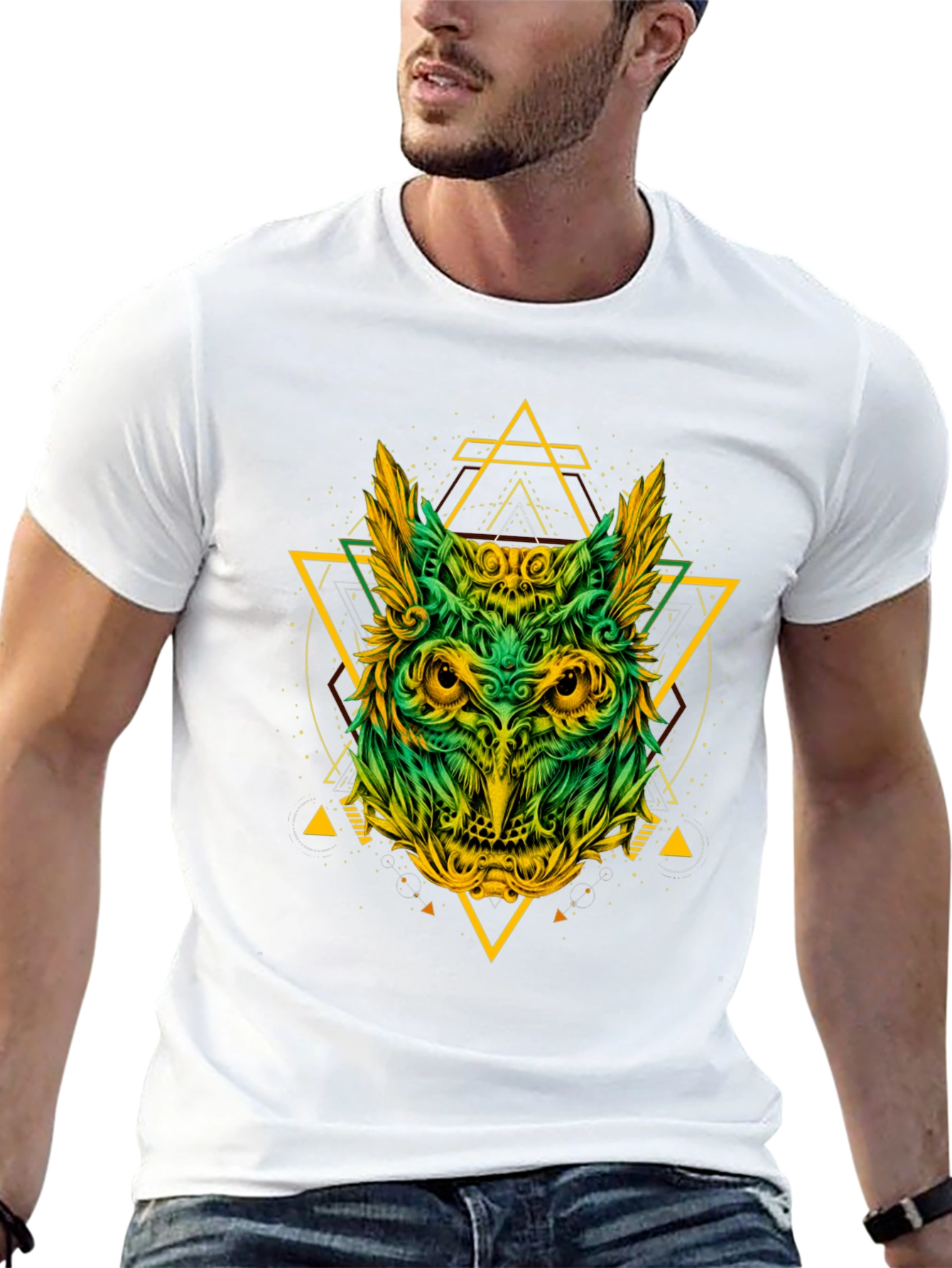 Geometric Owl Graphic Print Black T-Shirt