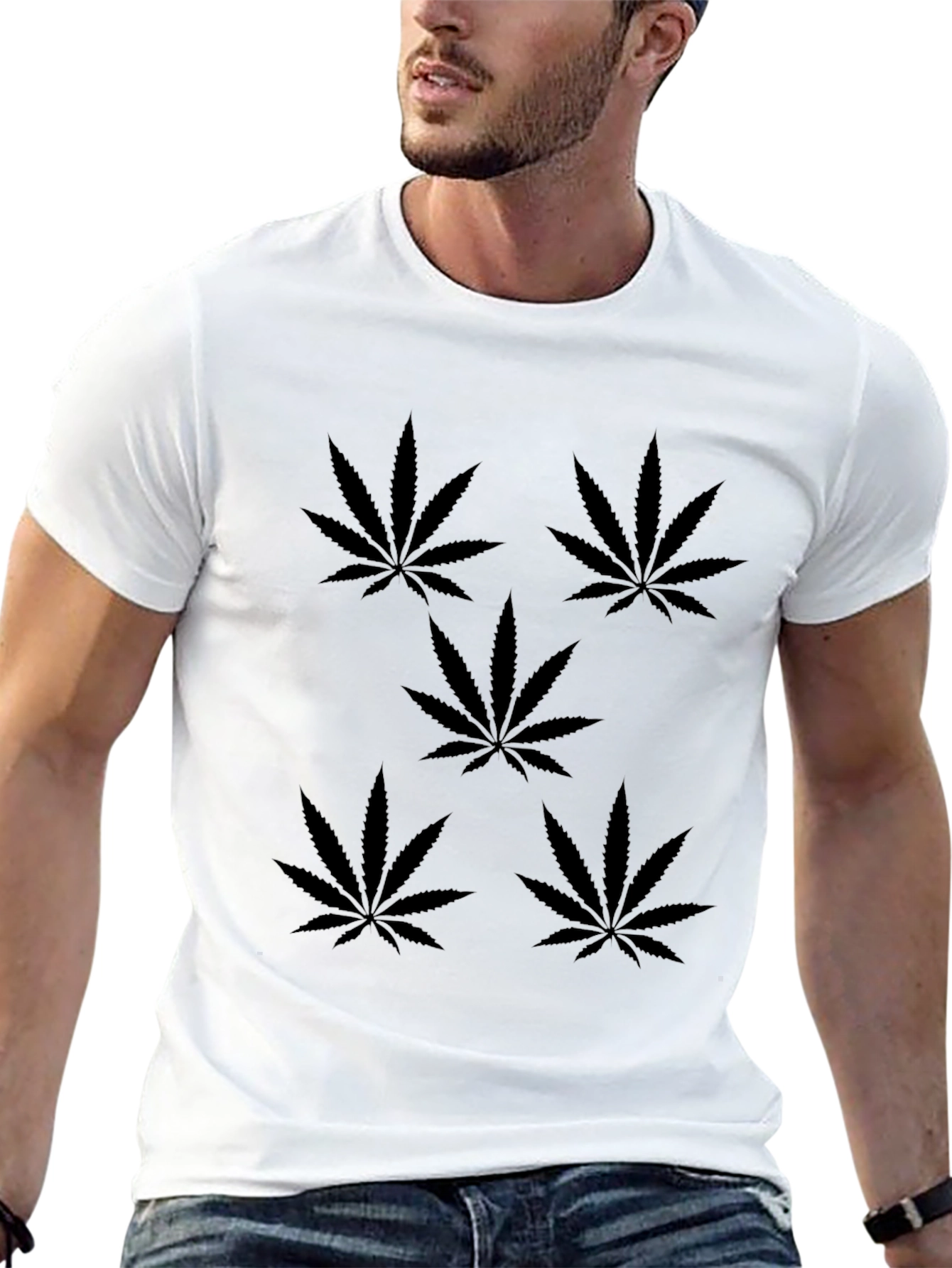 Black T-Shirt with Marijuana Leaf Design