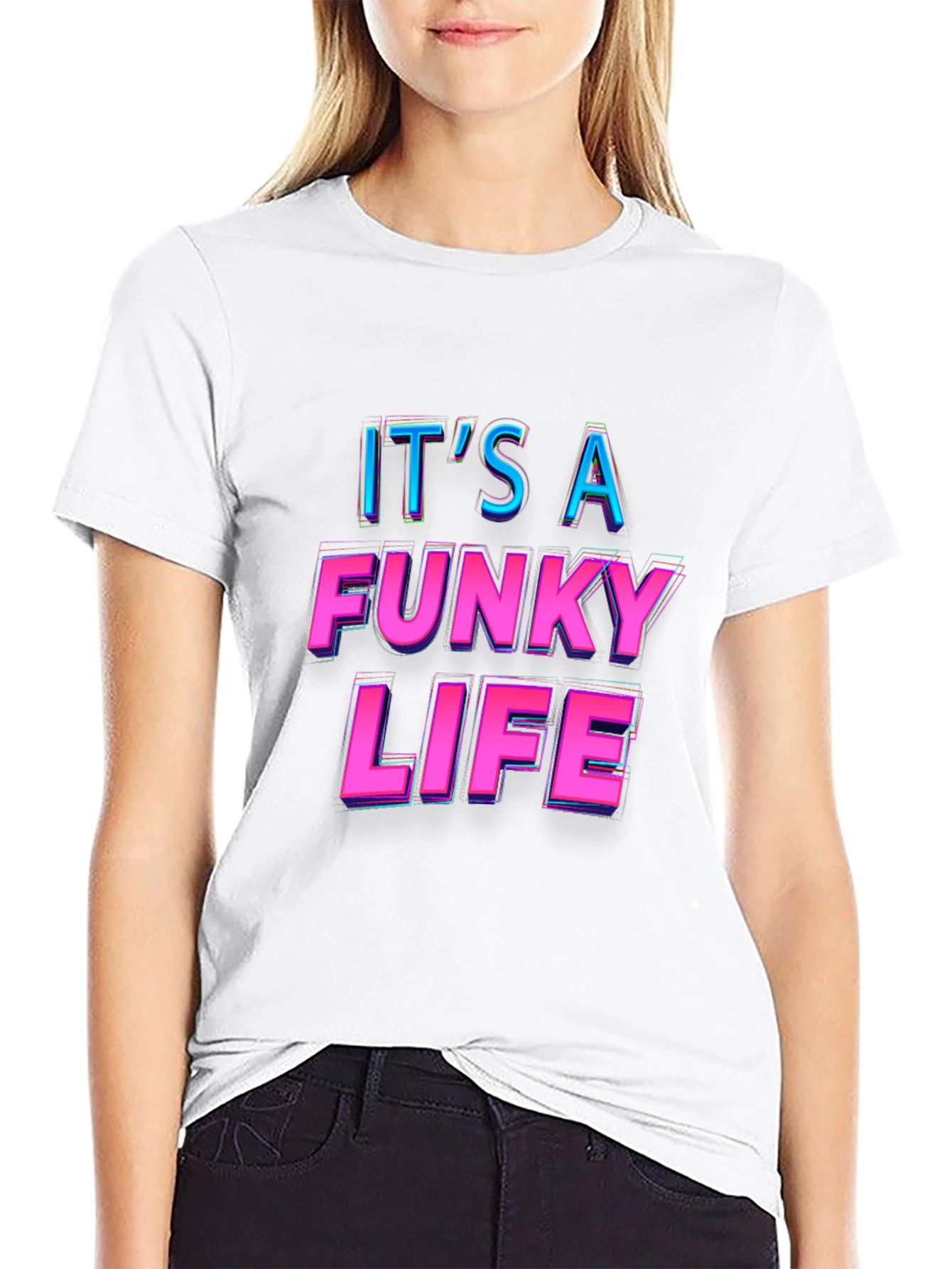Funky Life Graphic Tee - Black Cotton T-Shirt