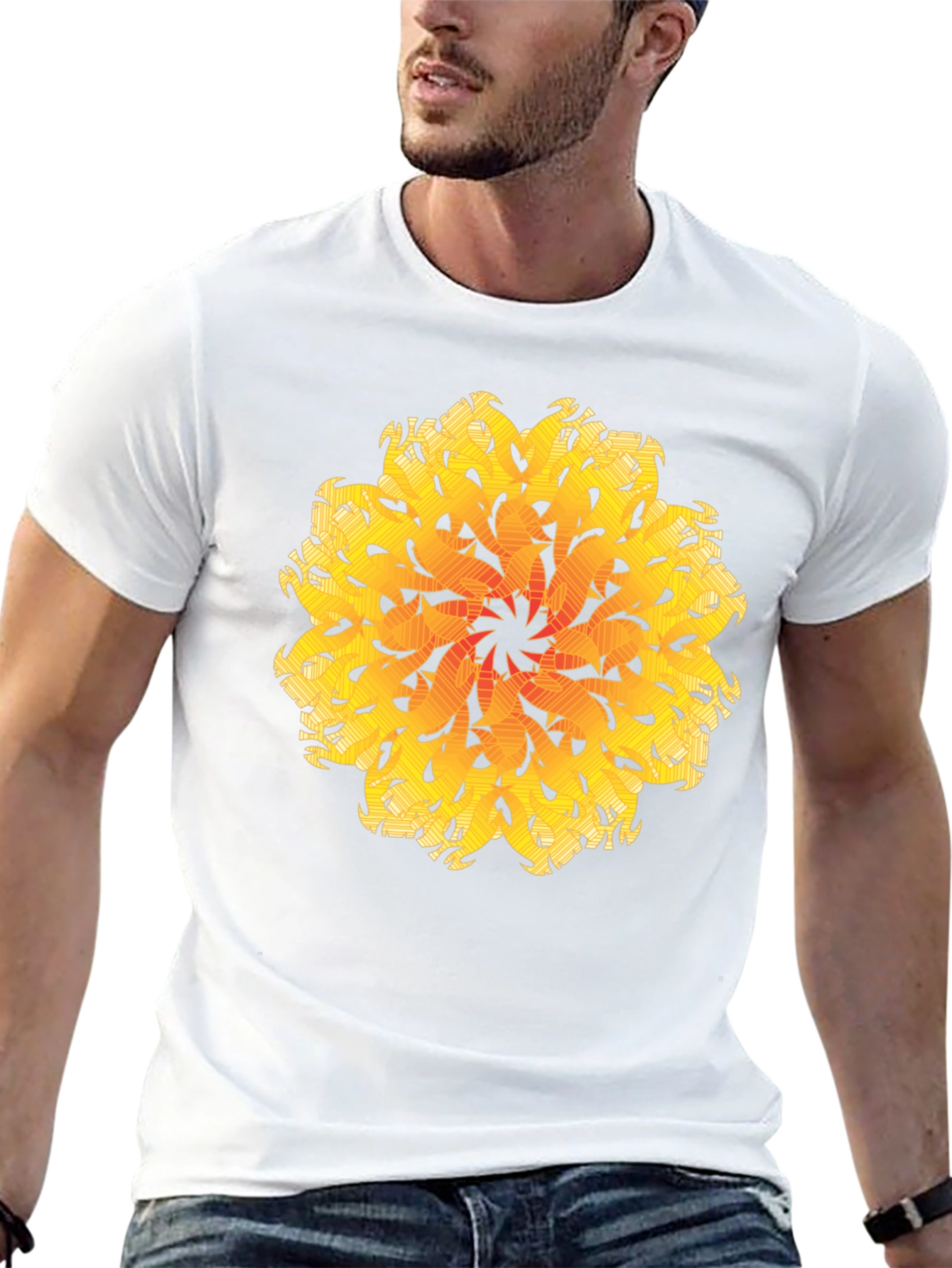 Abstract Mandala Graphic Tee - Black Cotton