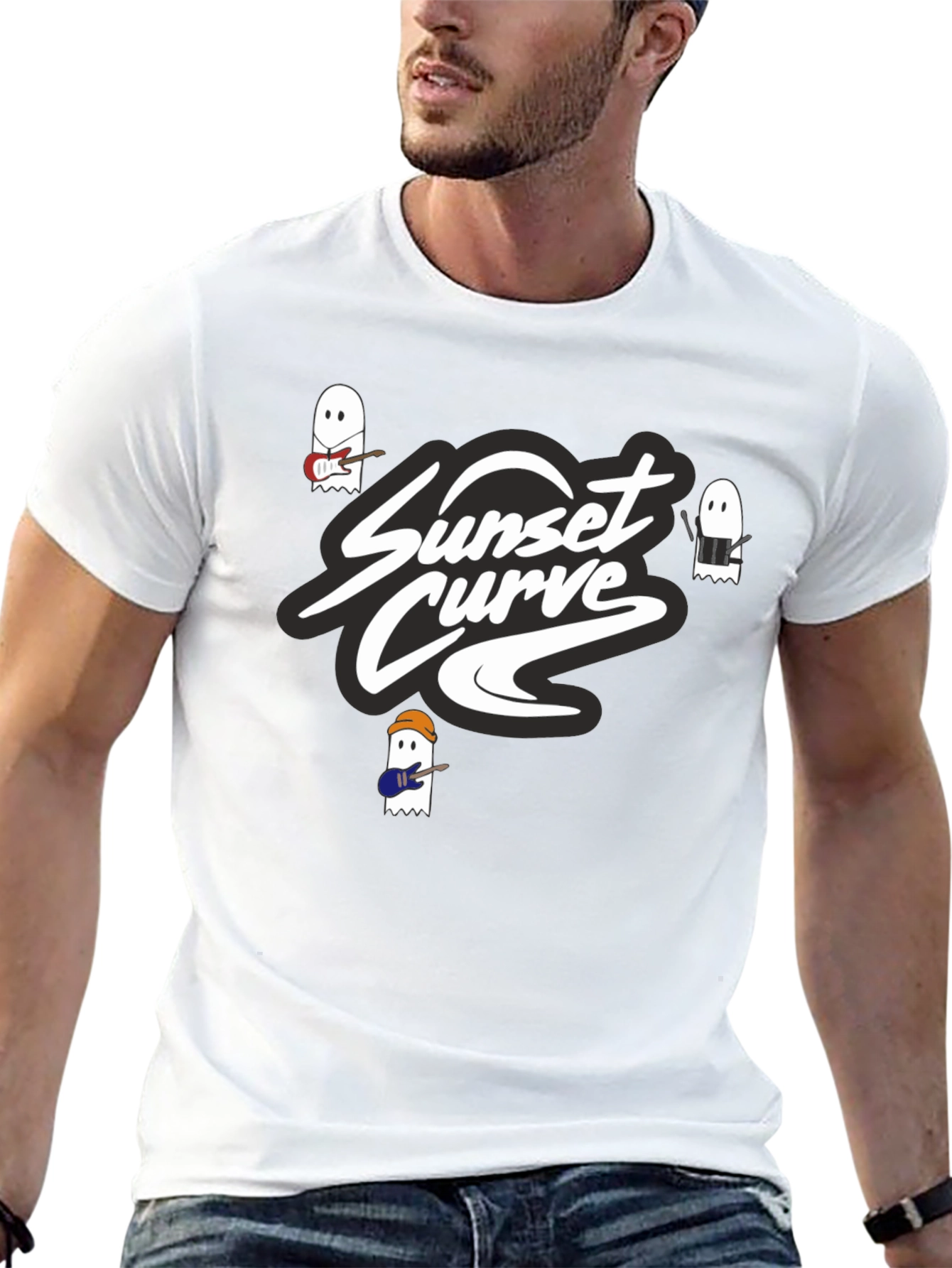 Sunset Curve Band Ghost T-Shirt - Black