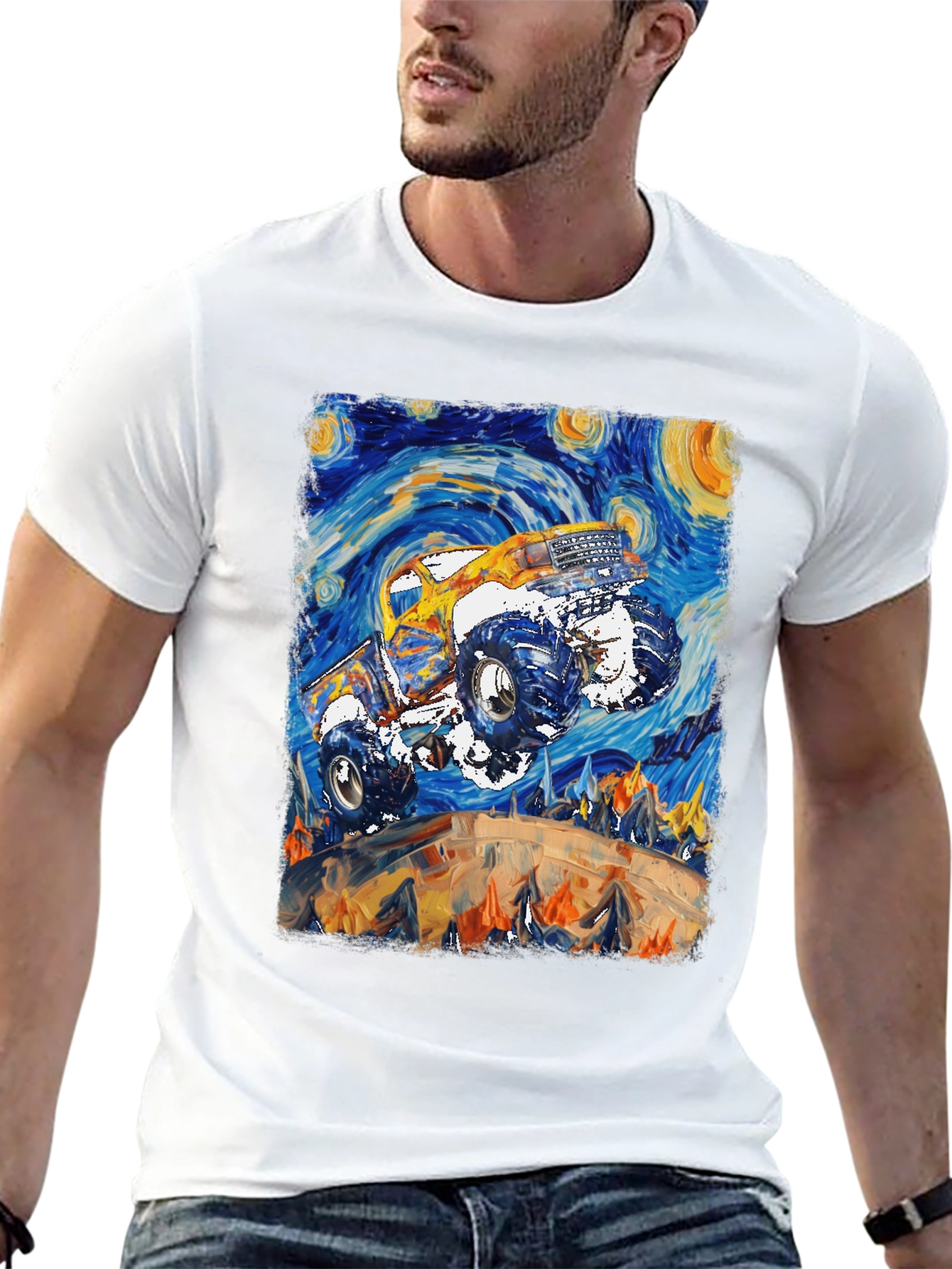 Monster Truck Starry Night Art Graphic T-Shirt