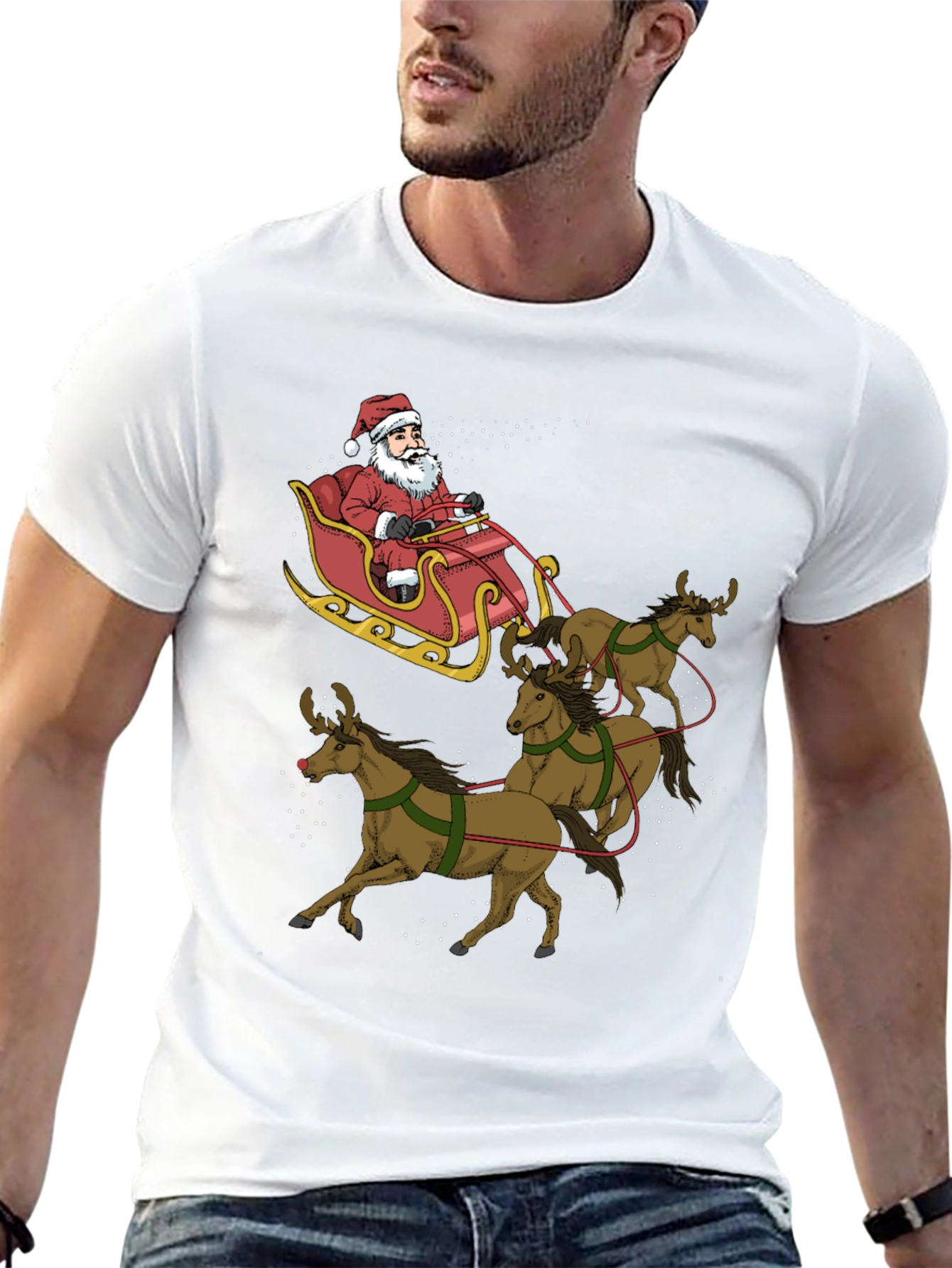 Santas Reindeer Sleigh Ride Graphic Tee