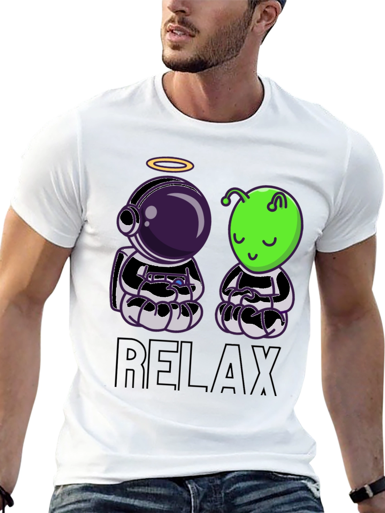 Relax Astronaut & Alien Black T-Shirt