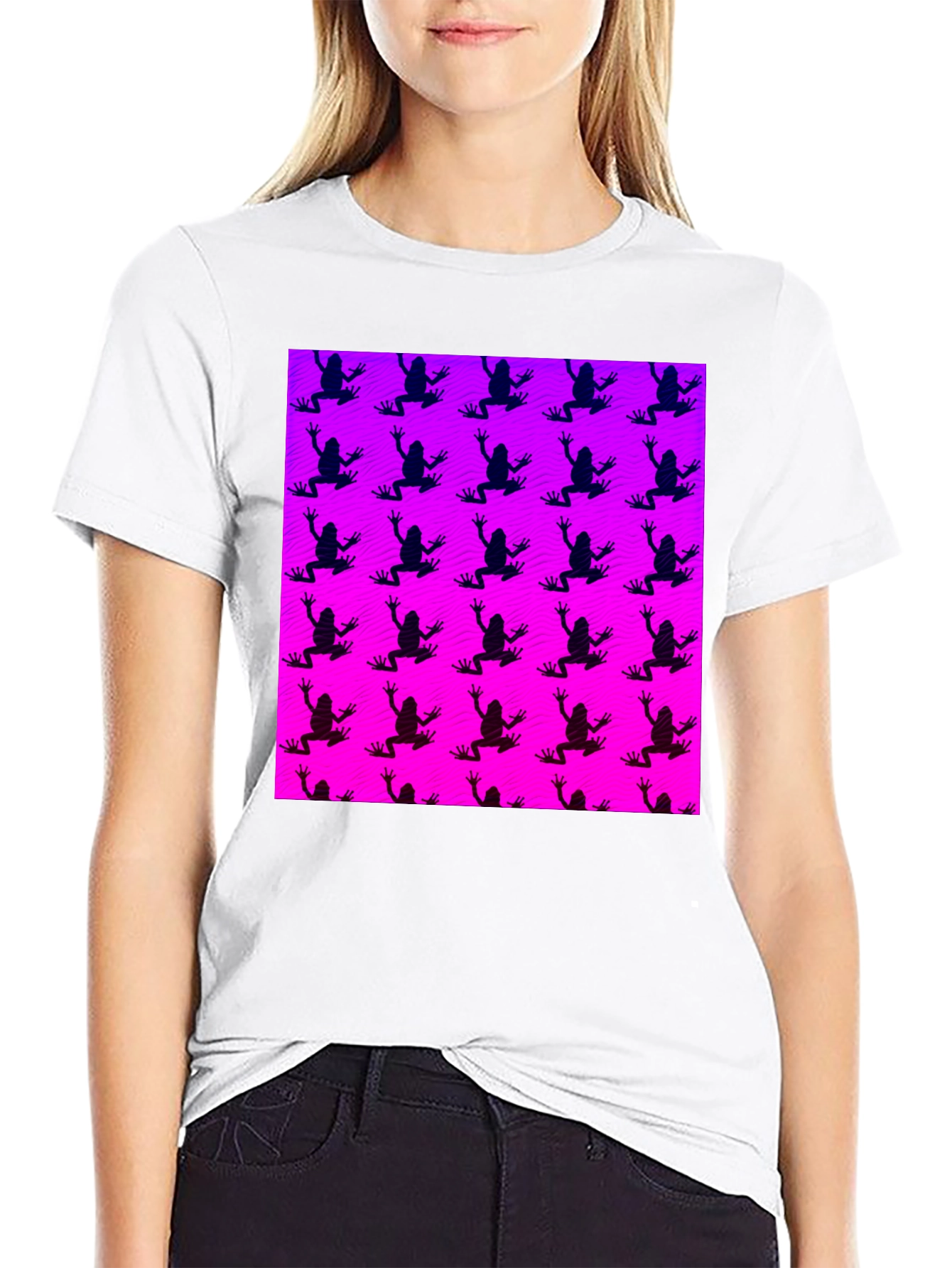 Frog Pattern Graphic Tee - Trendy Design