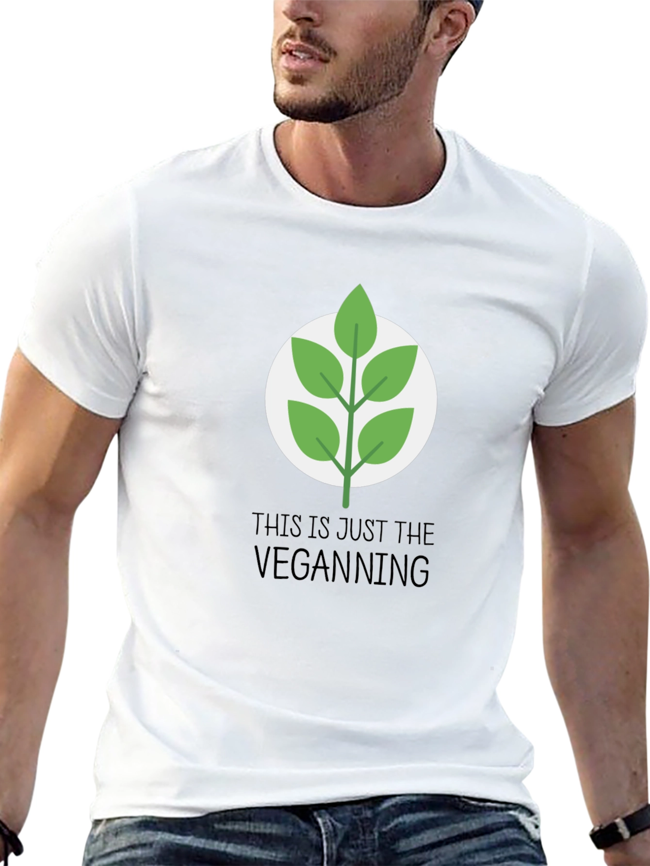 Vegan Leaf Graphic Tee - Casual Black T-Shirt