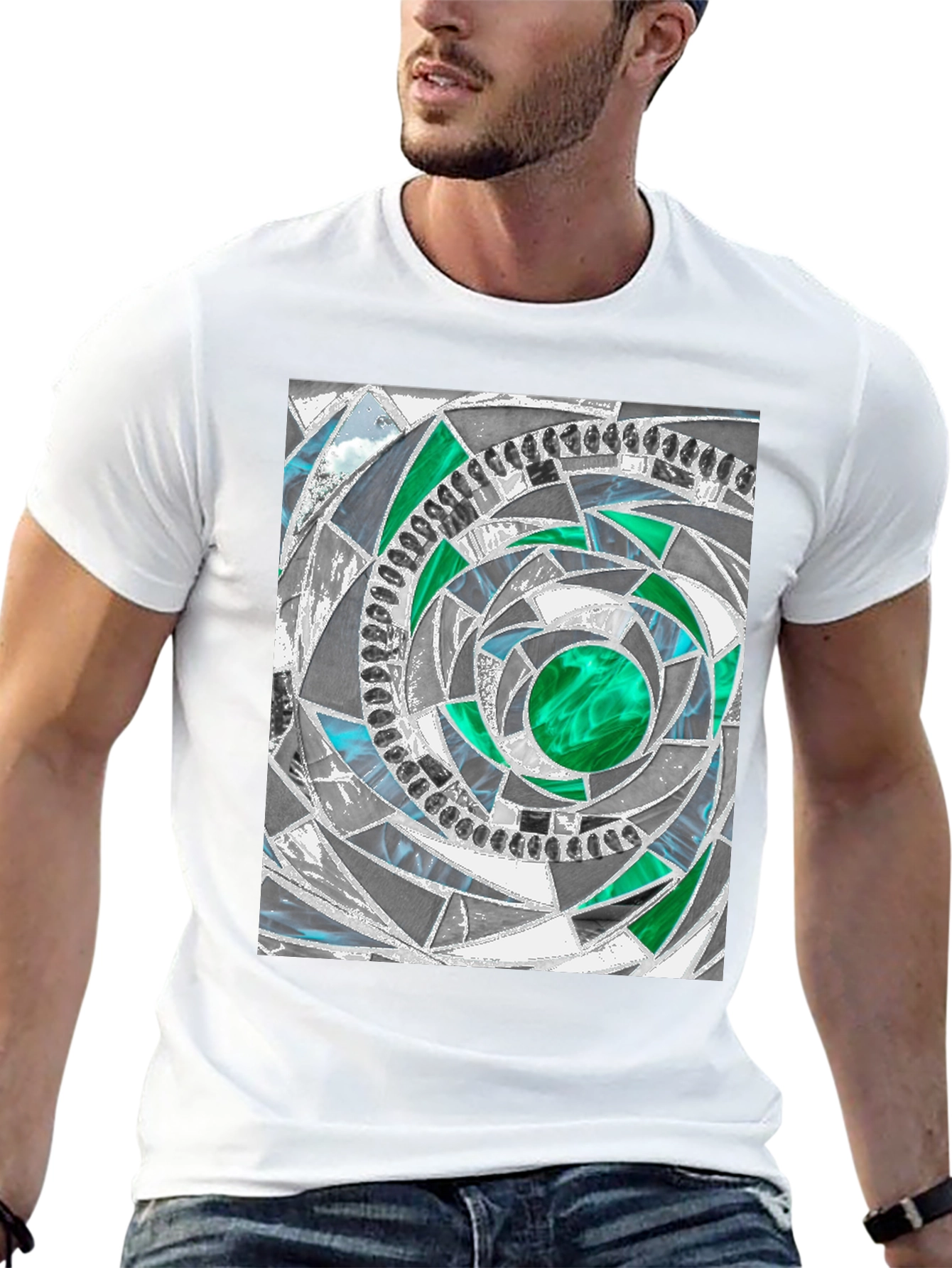 Geometric Vortex Graphic Tee - Abstract Design