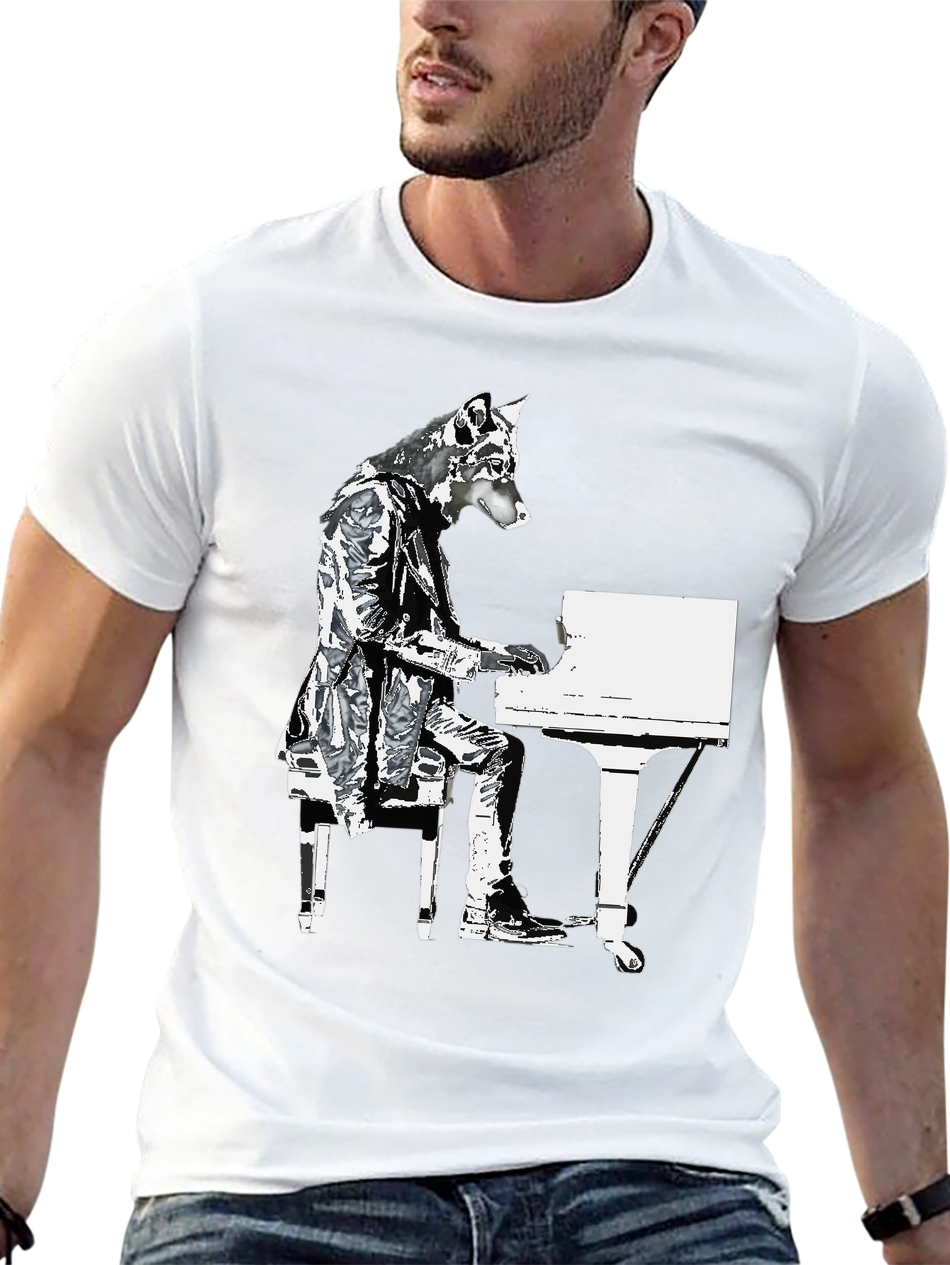 Piano Dog Graphic T-Shirt - Black