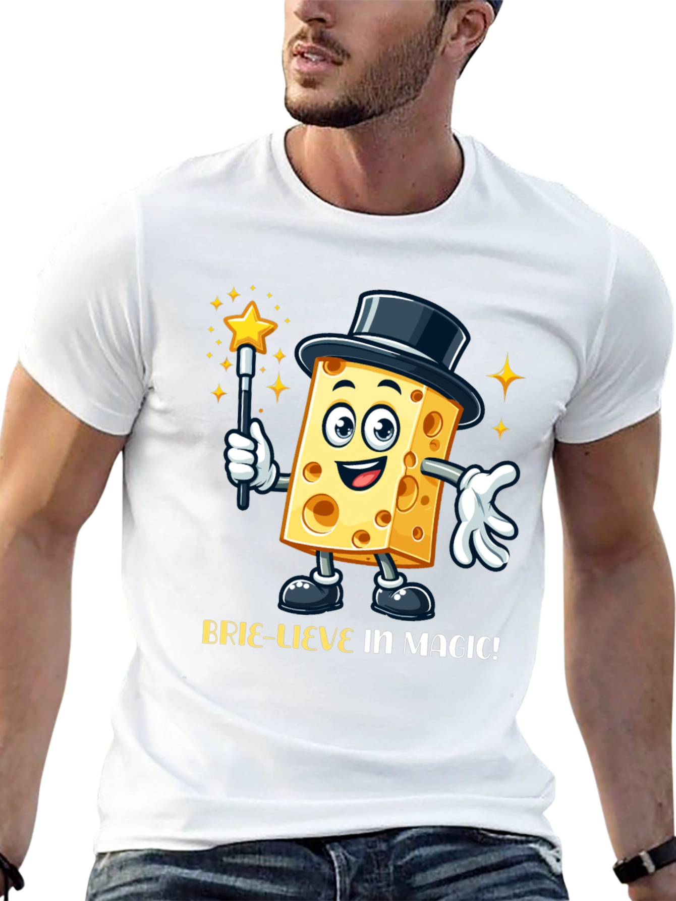 Magical Cheese Cartoon Black T-Shirt