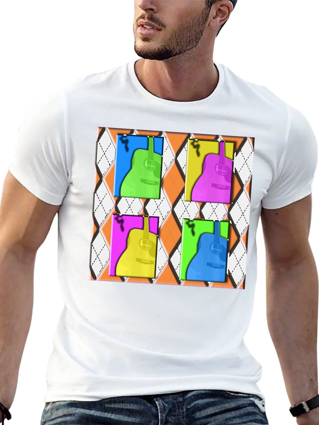 Pop Art Guitar T-Shirt - Modern Musical Design