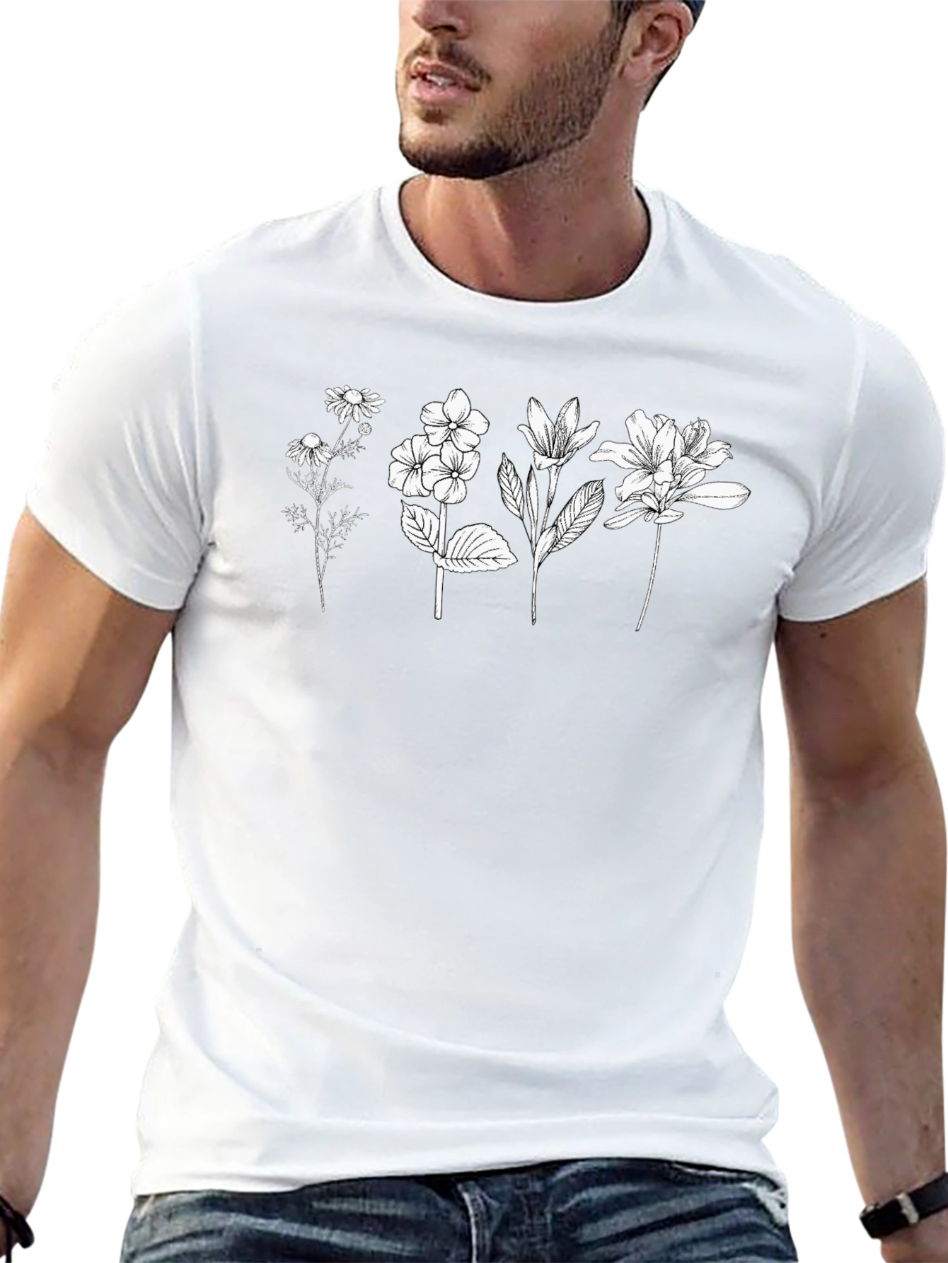 Floral Botanical Print Black T-Shirt
