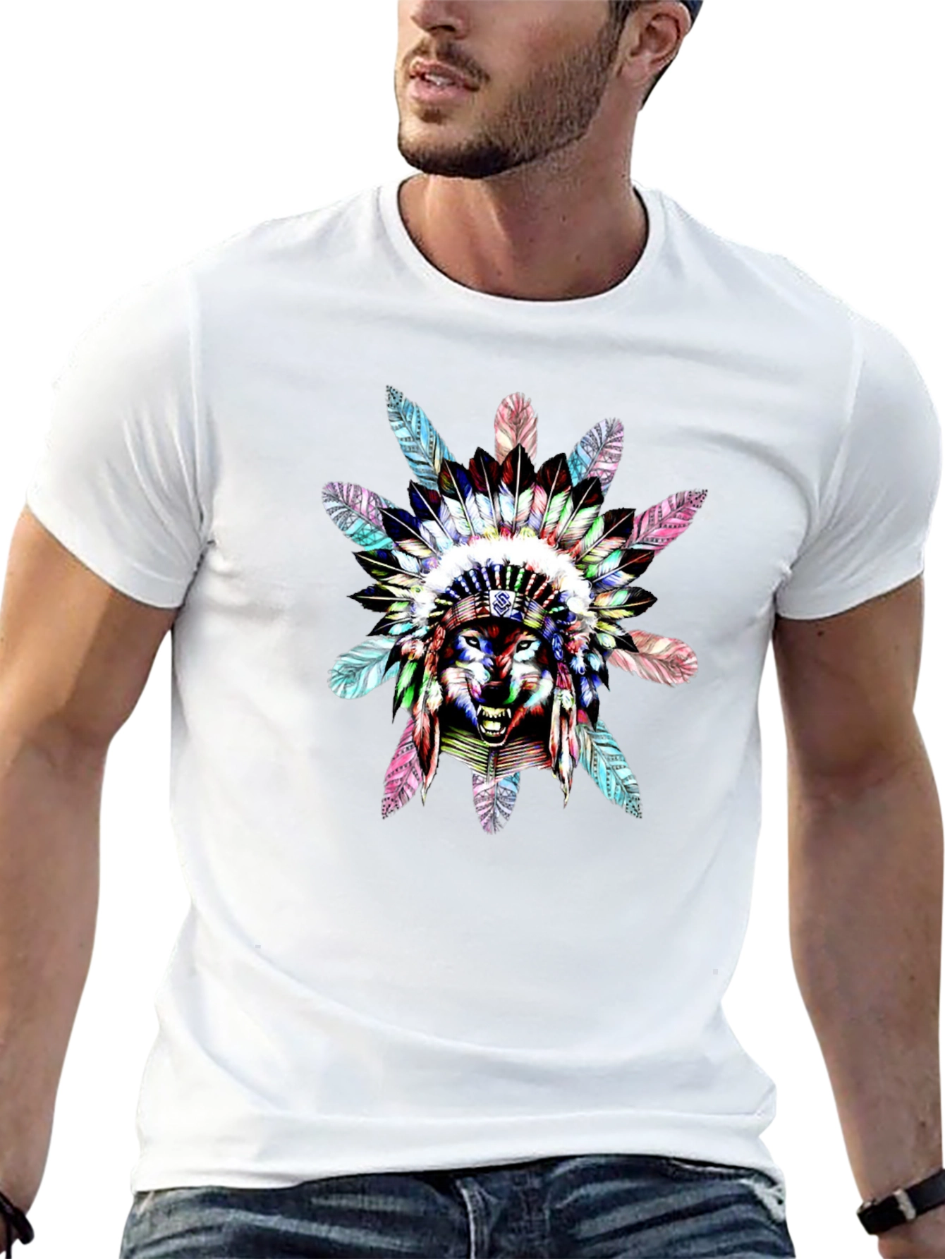 Wolf Headdress Graphic Black T-Shirt