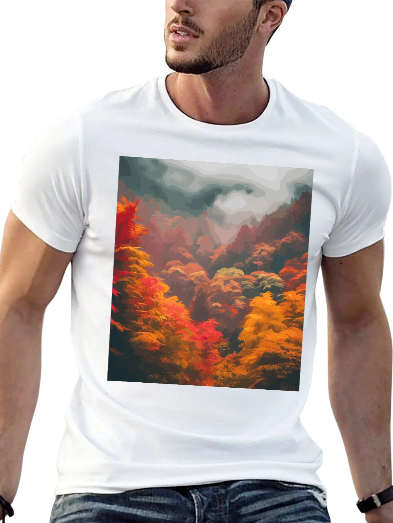 Autumn Forest Graphic Tee - Soft Black Cotton