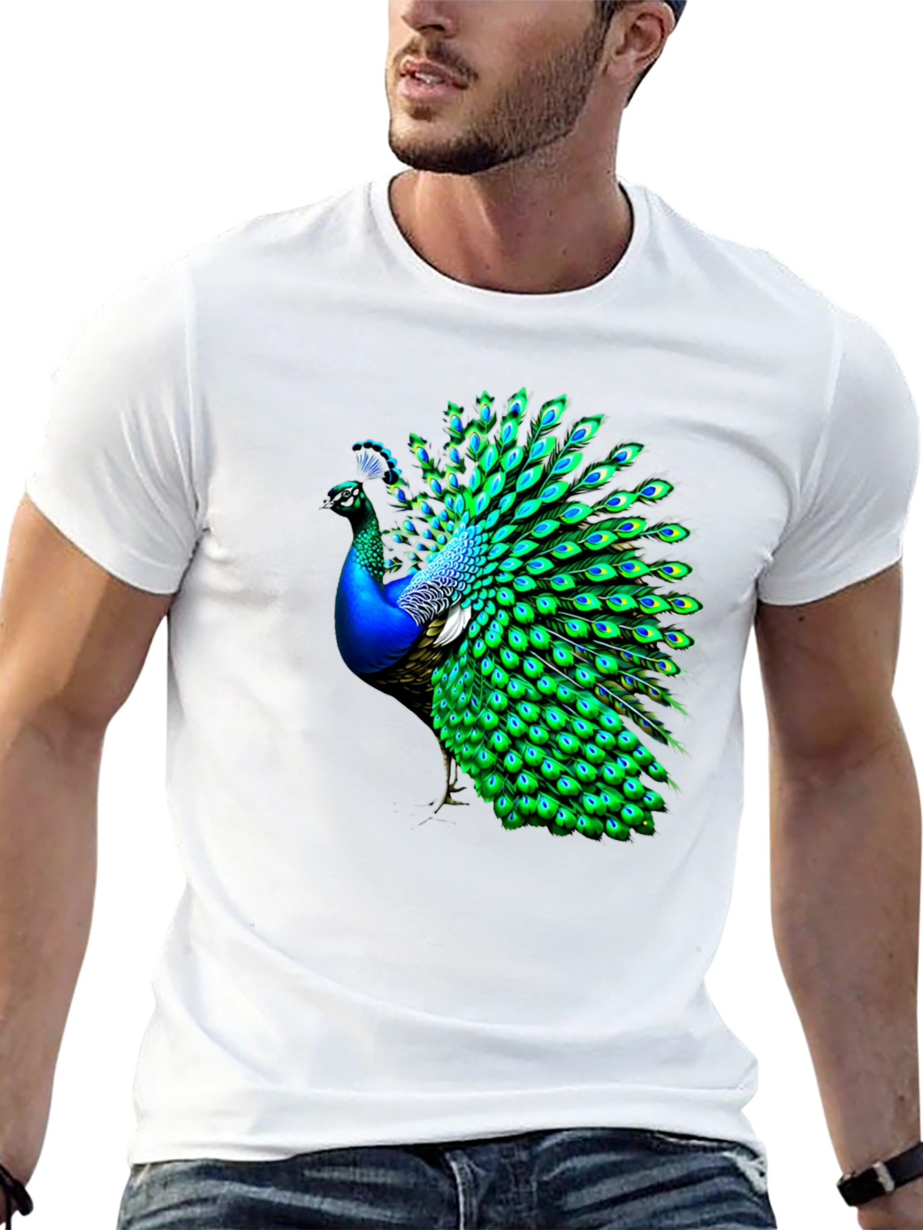Peacock Graphic Print Crew Neck T-Shirt