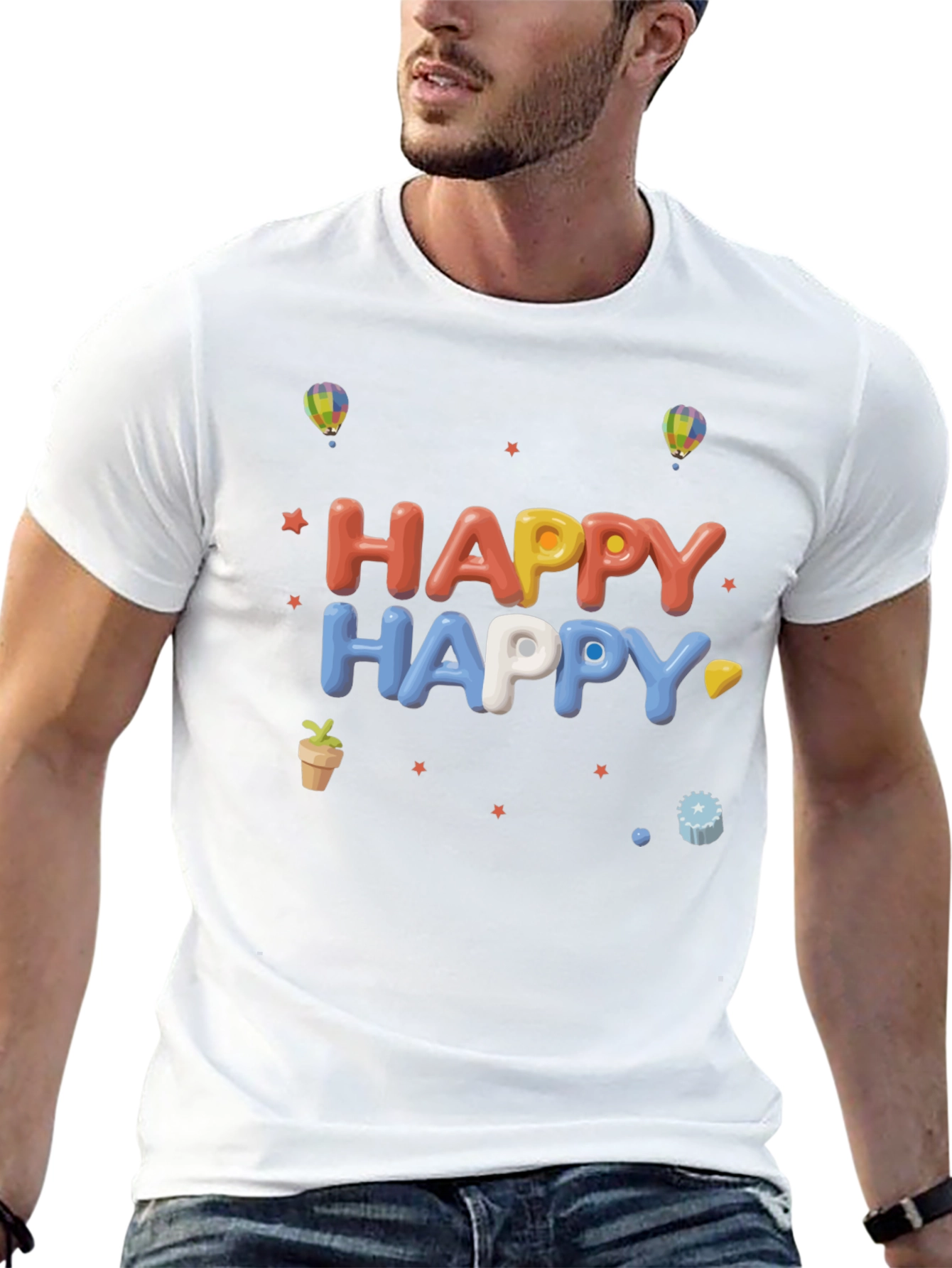 Happy Graphic Print Black T-Shirt
