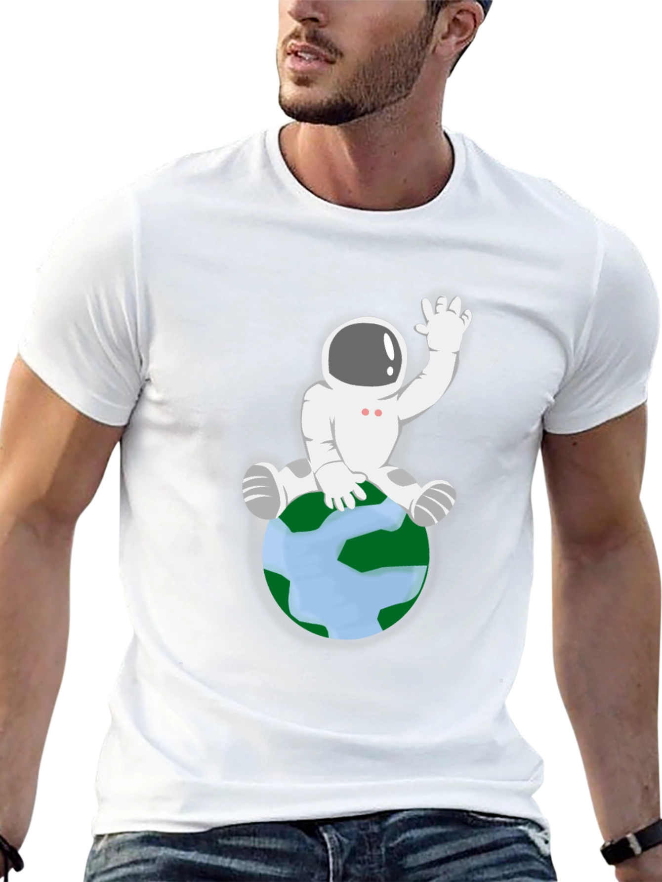Astronaut Sitting on Earth Graphic Tee - Black