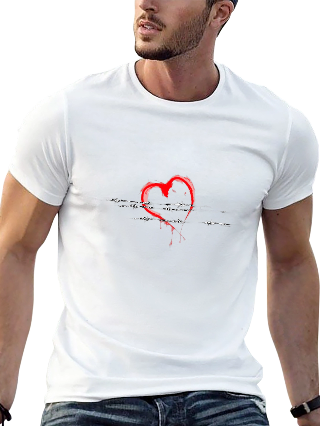 Edgy Red Heart Graphic Black T-Shirt