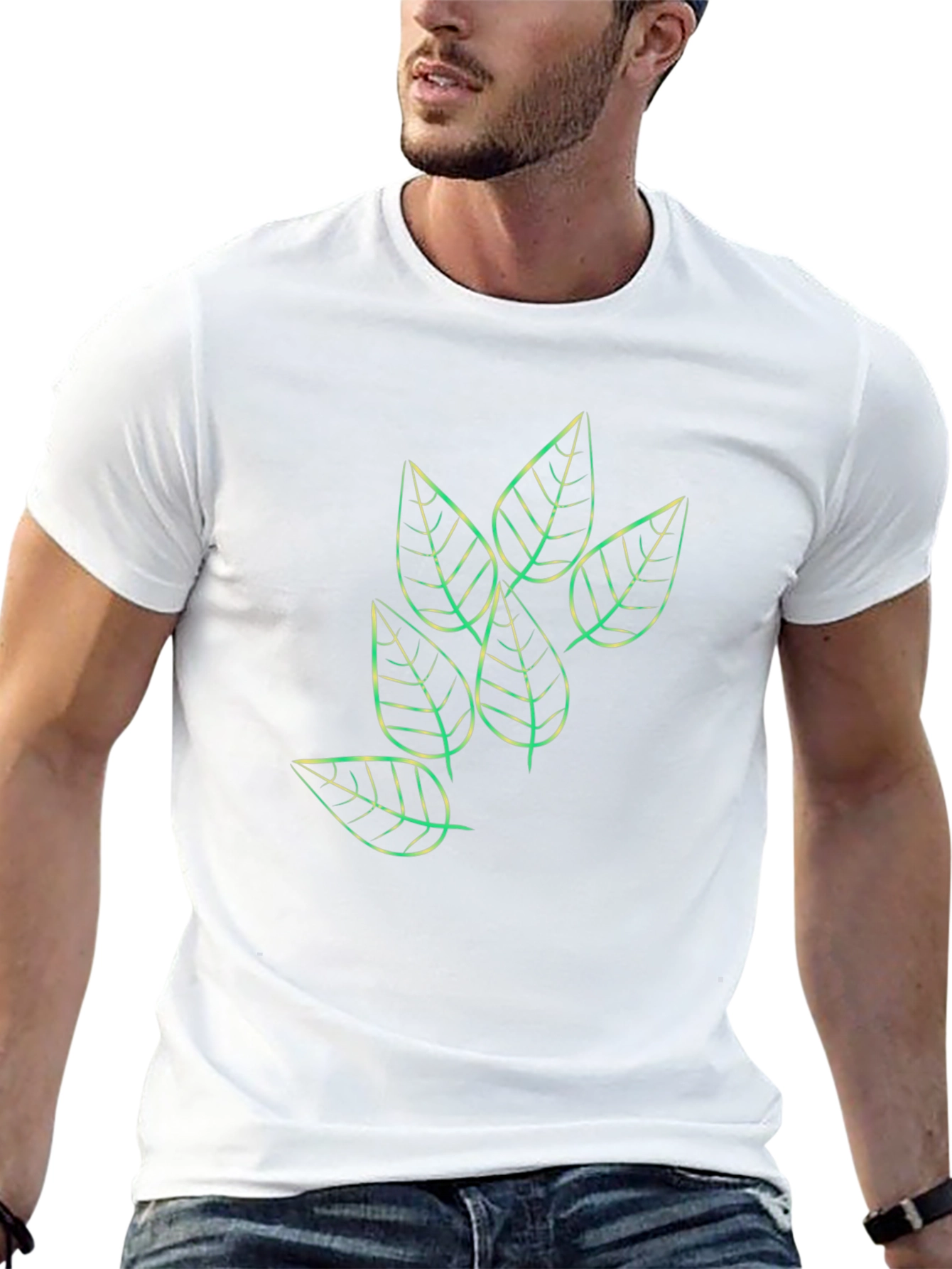 Leaf Print Black Casual T-Shirt