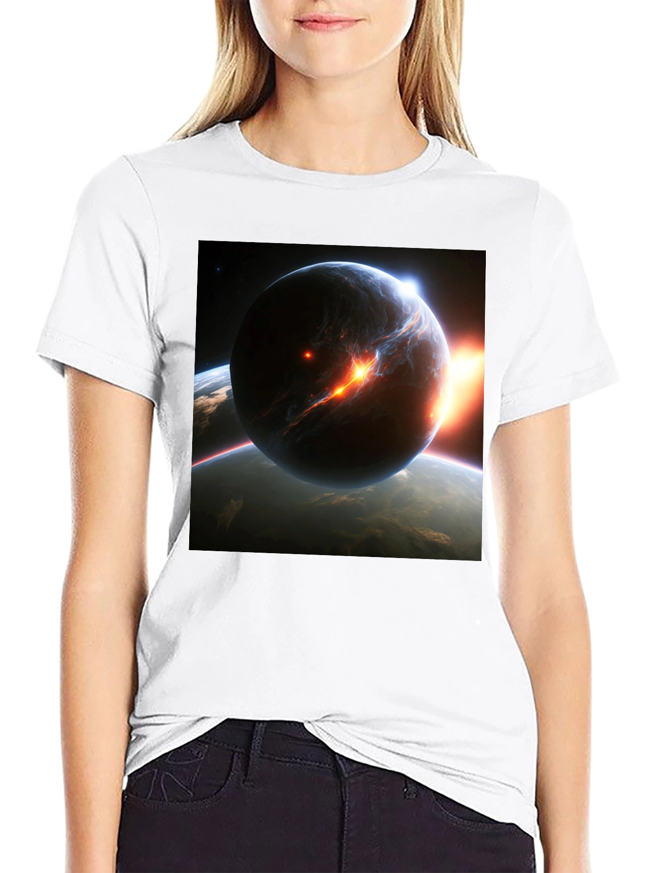 Cosmic Collision Graphic Tee - Black Cotton T-Shirt