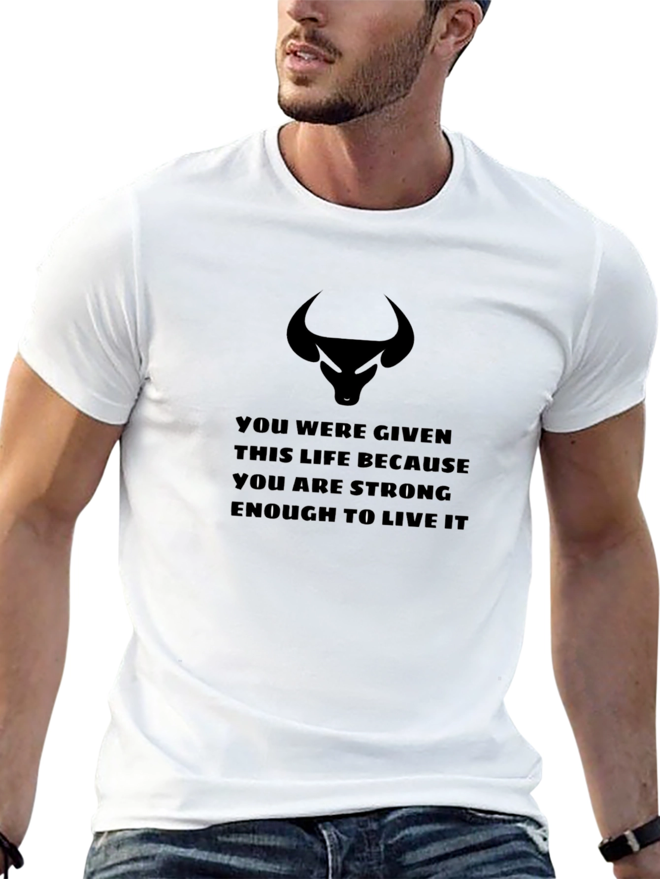 Motivational Bull Graphic T-Shirt - Black