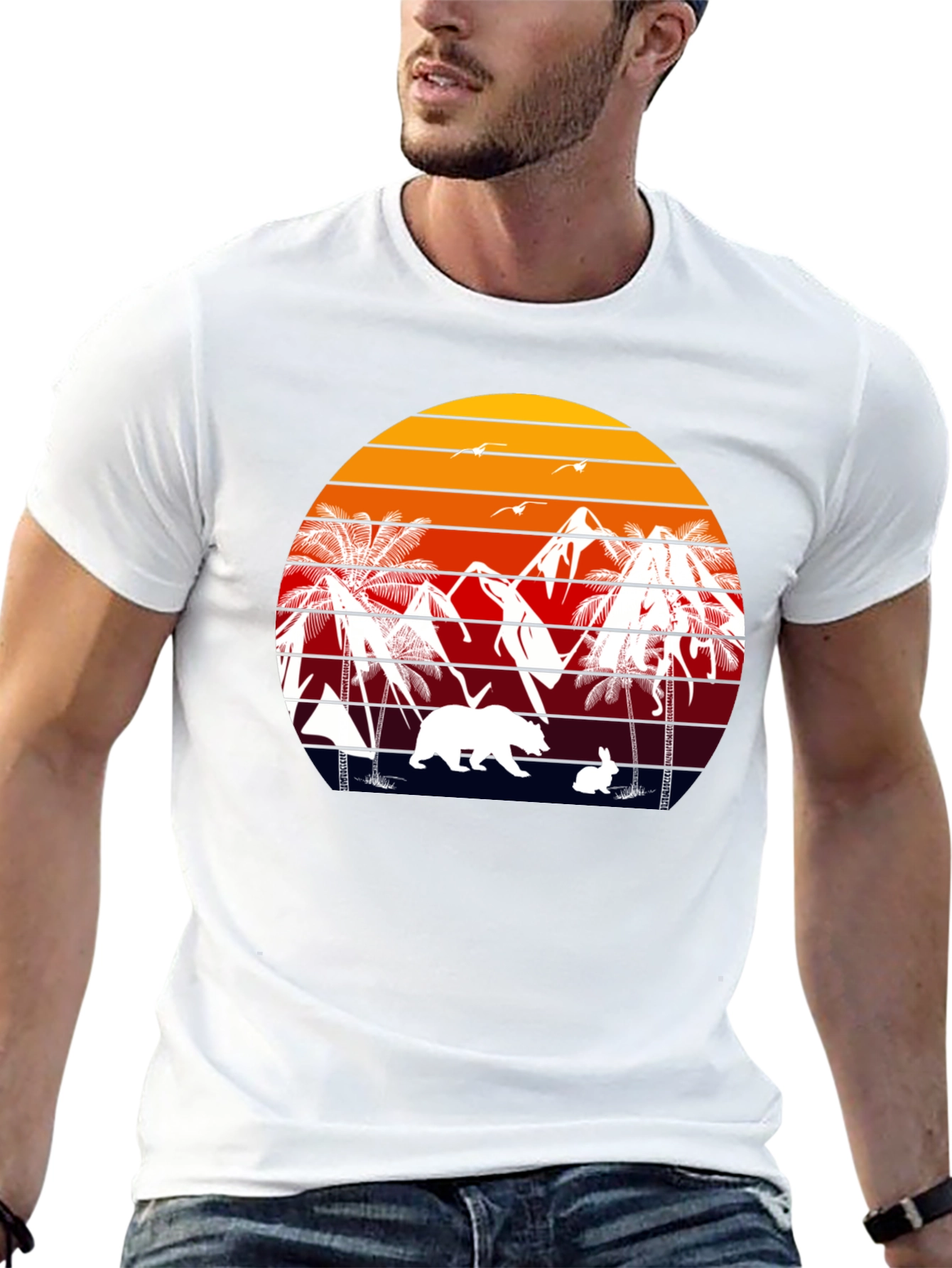 Retro Sunset Bear & Bunny Graphic Tee