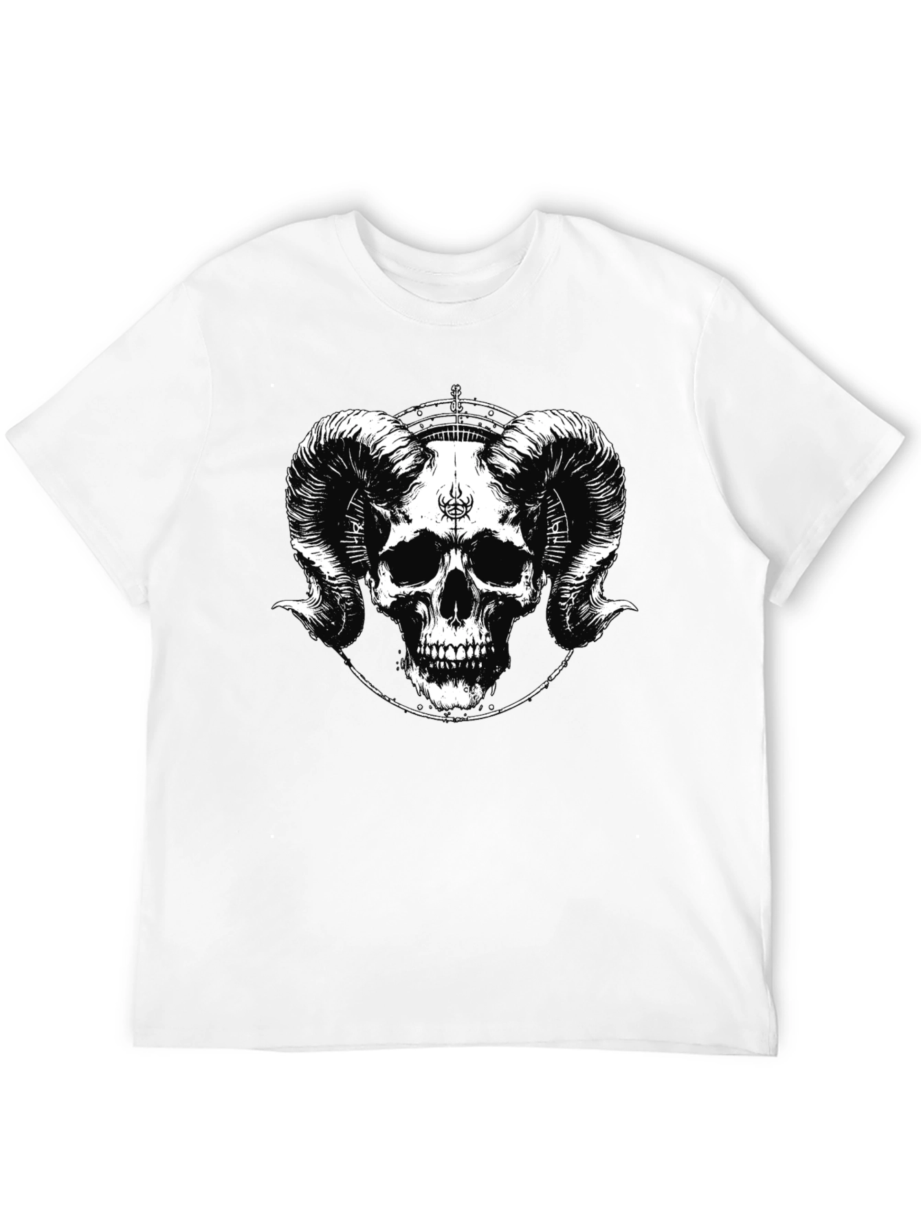 Skull & Horn Graphic Tee - Black Cotton