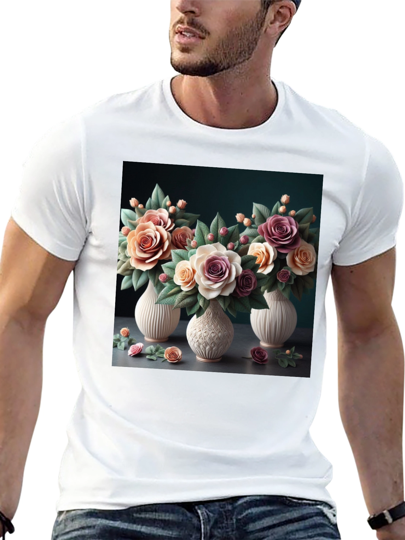 Floral Vase T-Shirt: Elegant Botanical Design