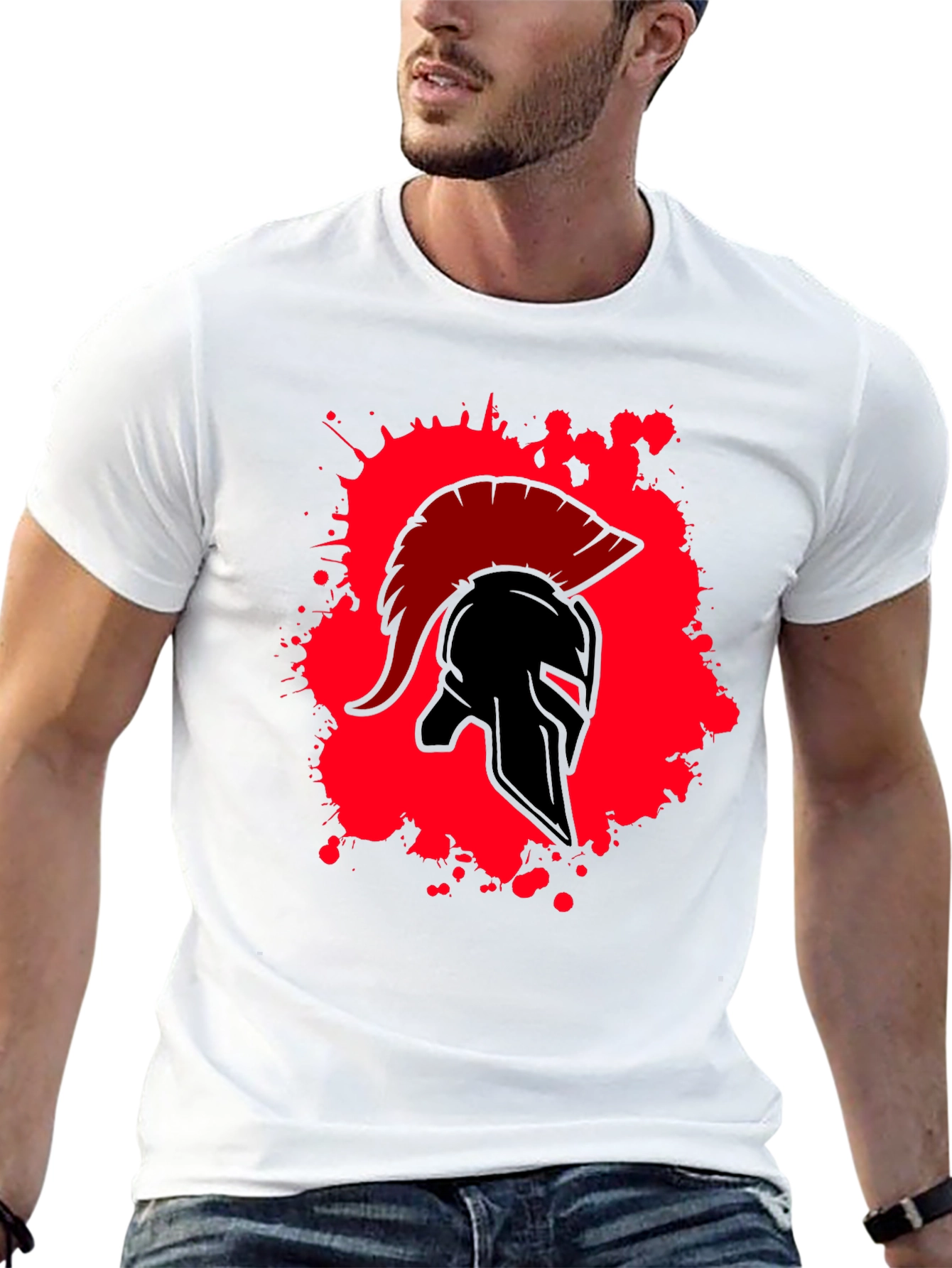 Spartan Warrior Helmet Graphic T-Shirt - Bold Design