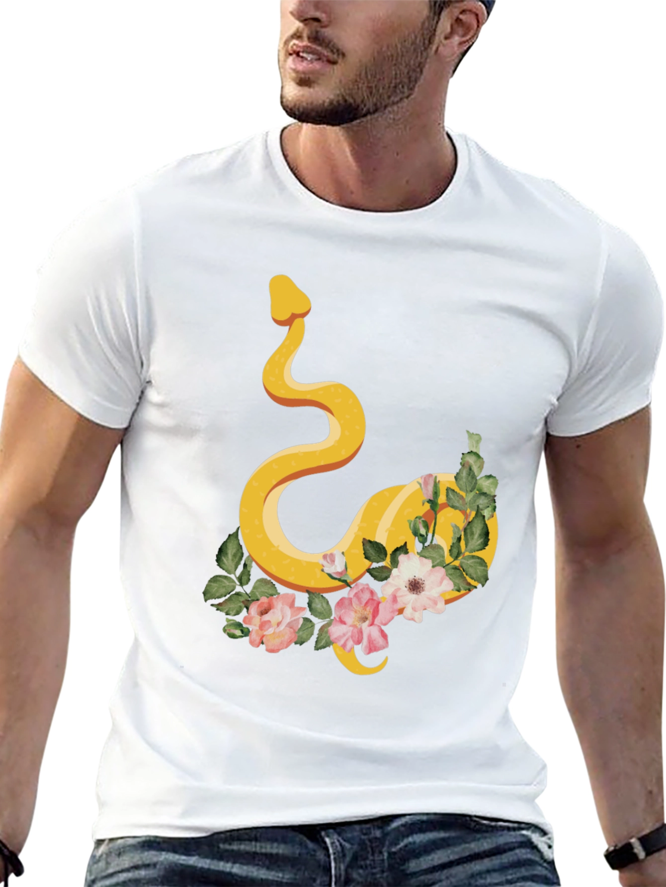 Snake & Floral Graphic Tee - Cool Design!