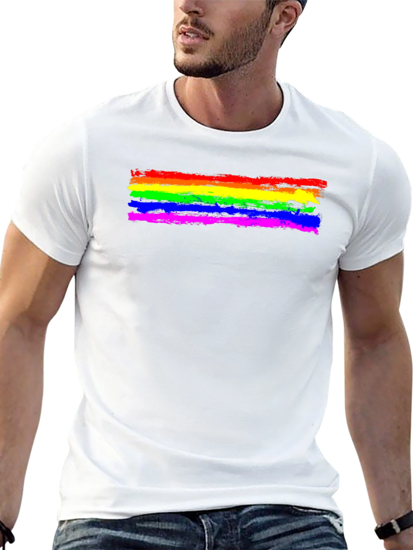 Pride Rainbow Brush Stroke T-Shirt - Black Cotton Tee