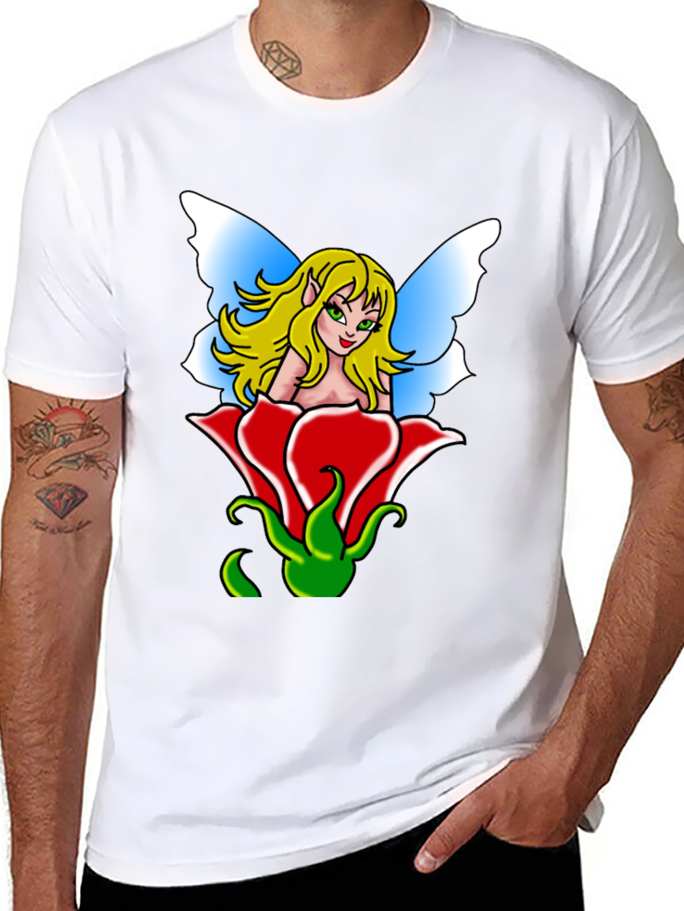 Fairy in Rose Graphic Tee - Unique Mens T-Shirt