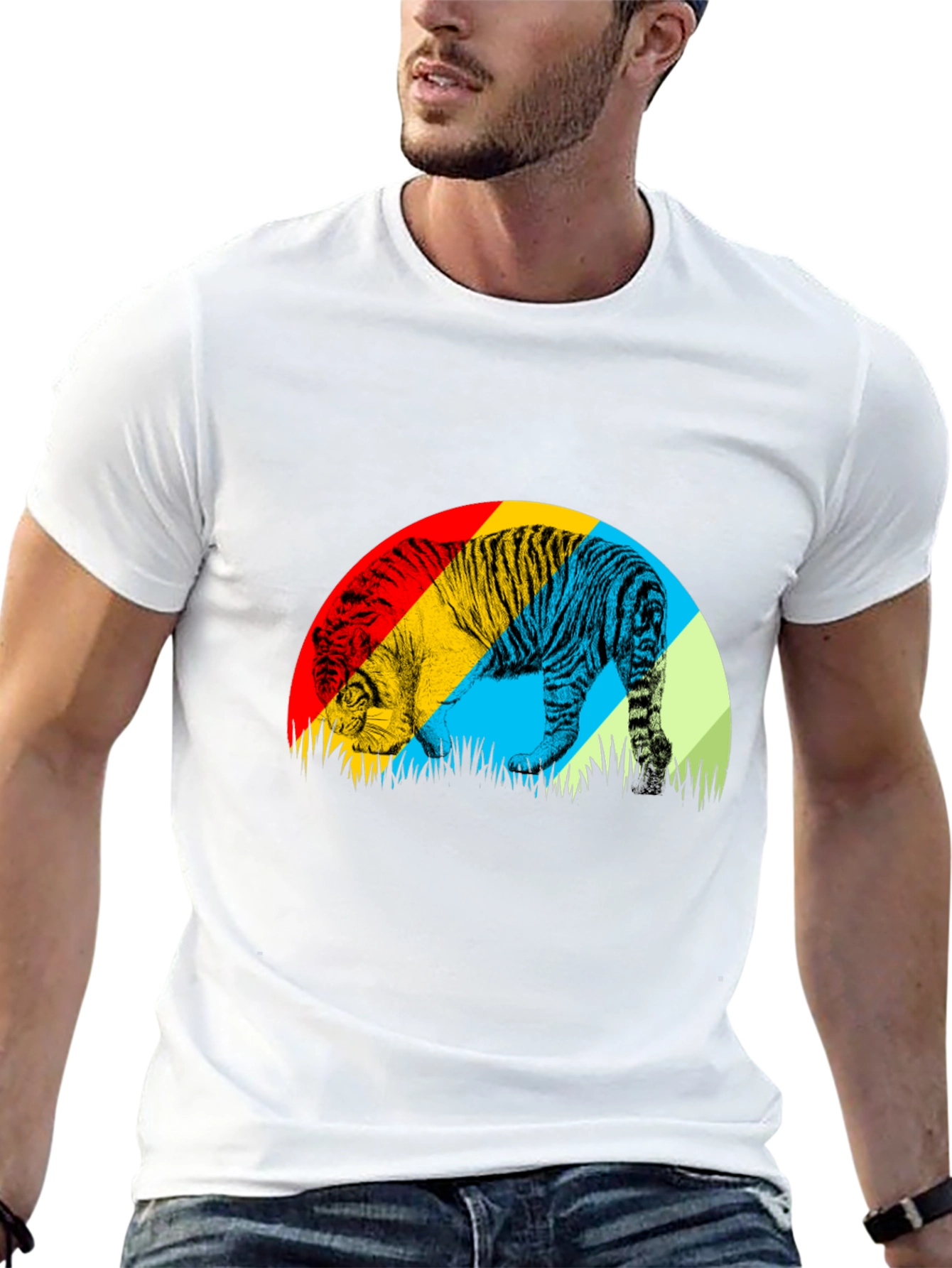 Tiger Graphic T-Shirt - Mens Black Crew Neck Tee