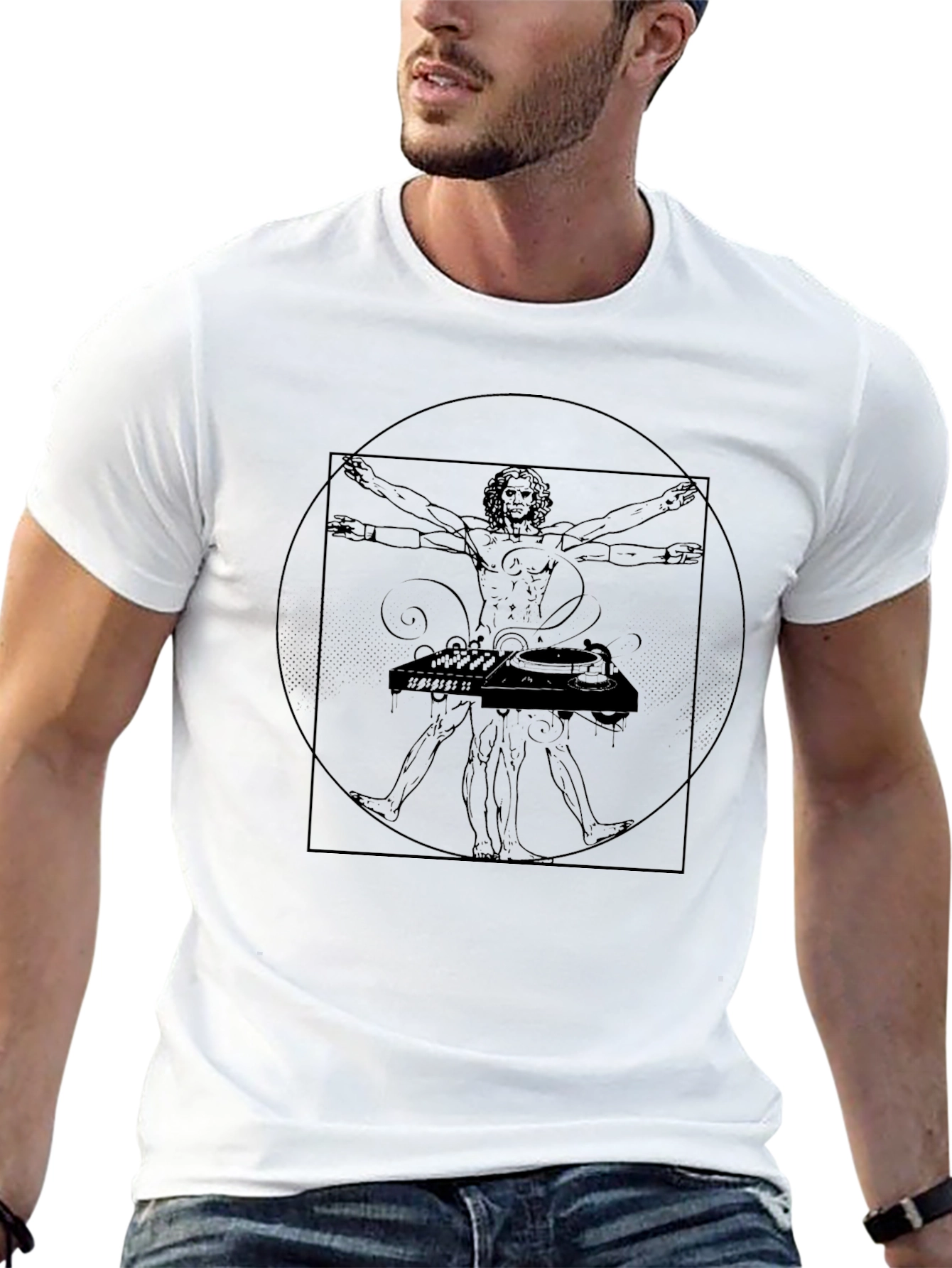 Vitruvian DJ Black T-Shirt - Artistic Musician Style