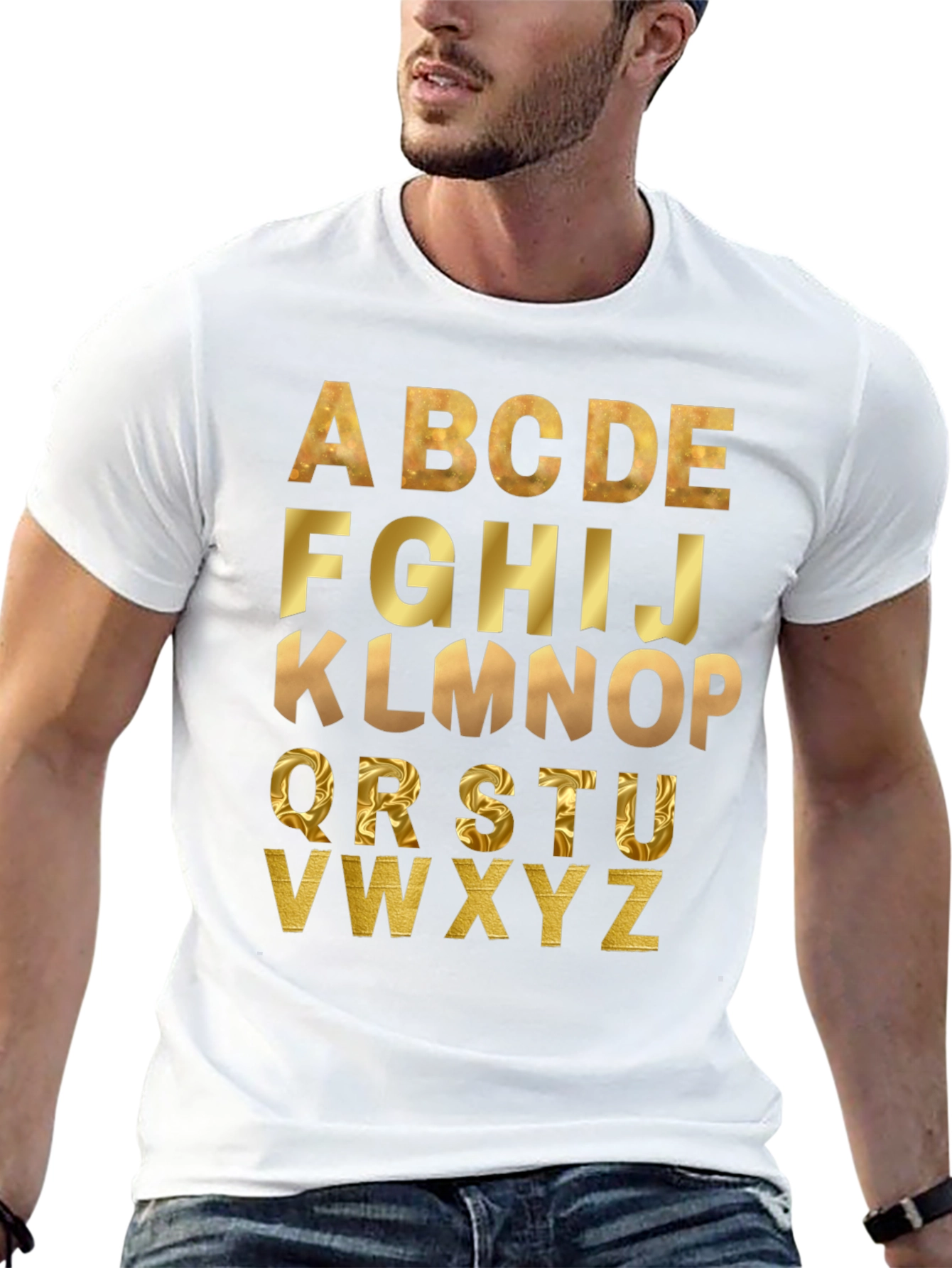 Alphabet Gold Print Black T-Shirt
