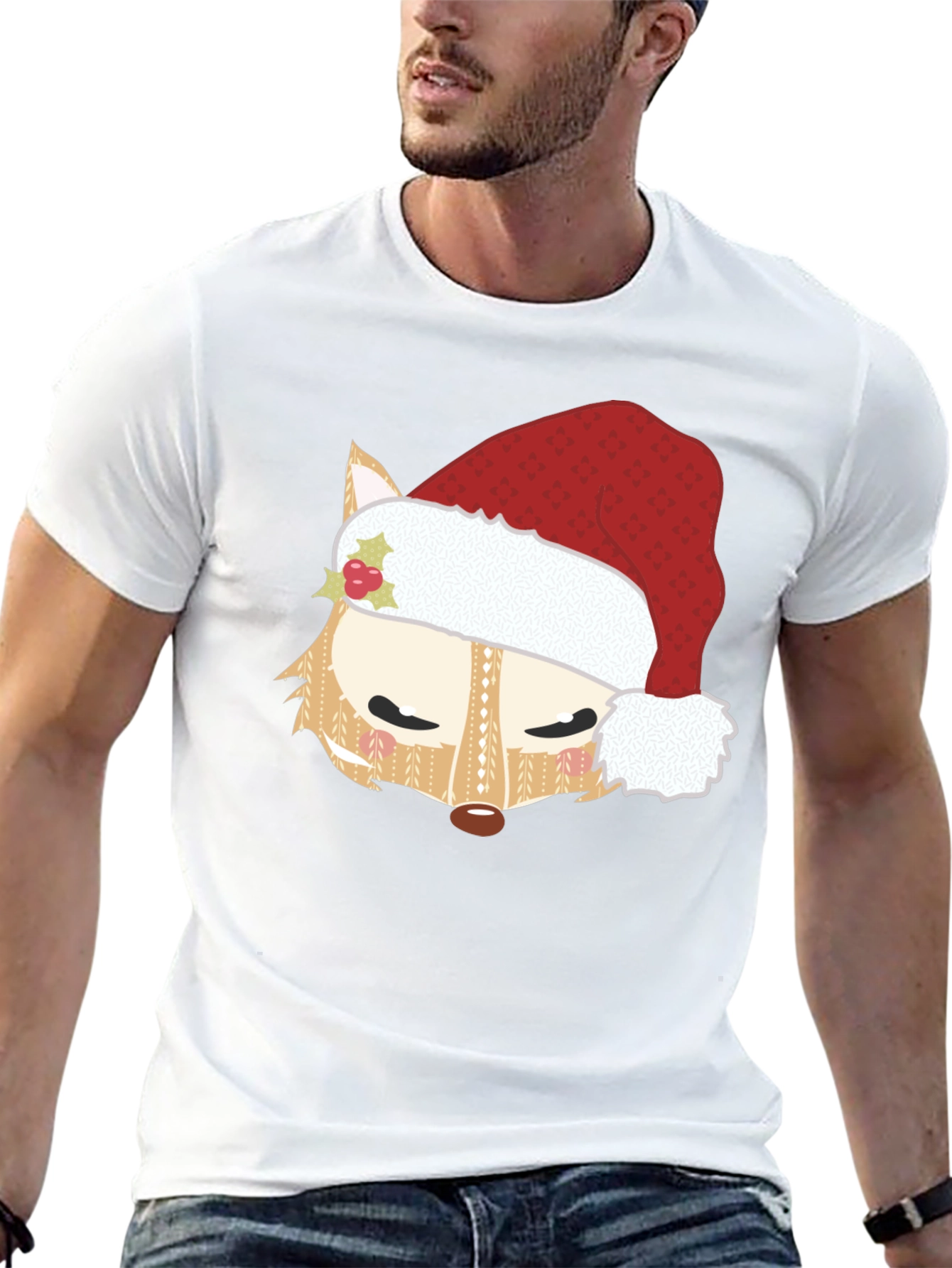 Festive Fox Santa Hat Graphic Tee