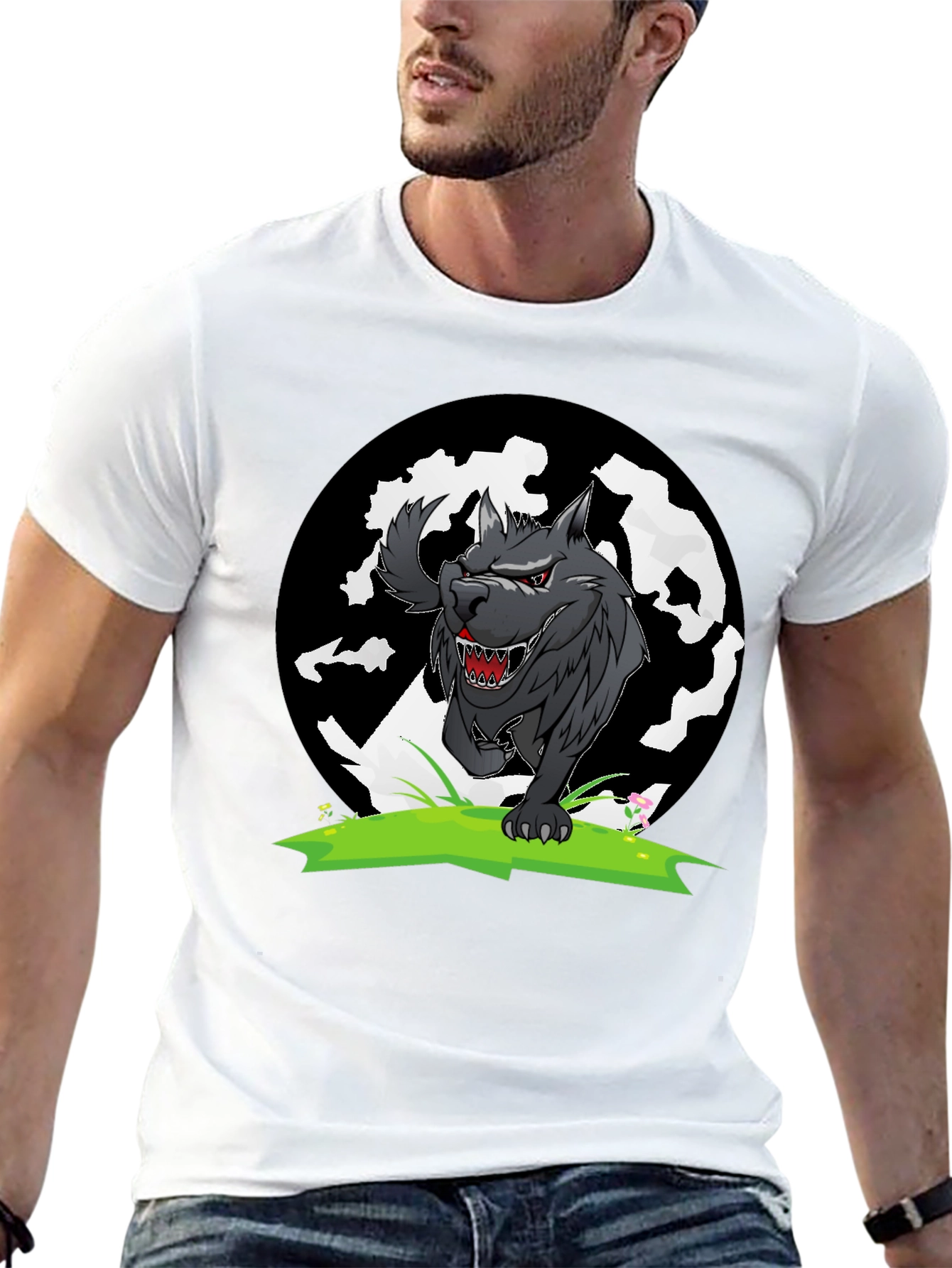 Wolf Graphic Tee - Black Cotton T-Shirt