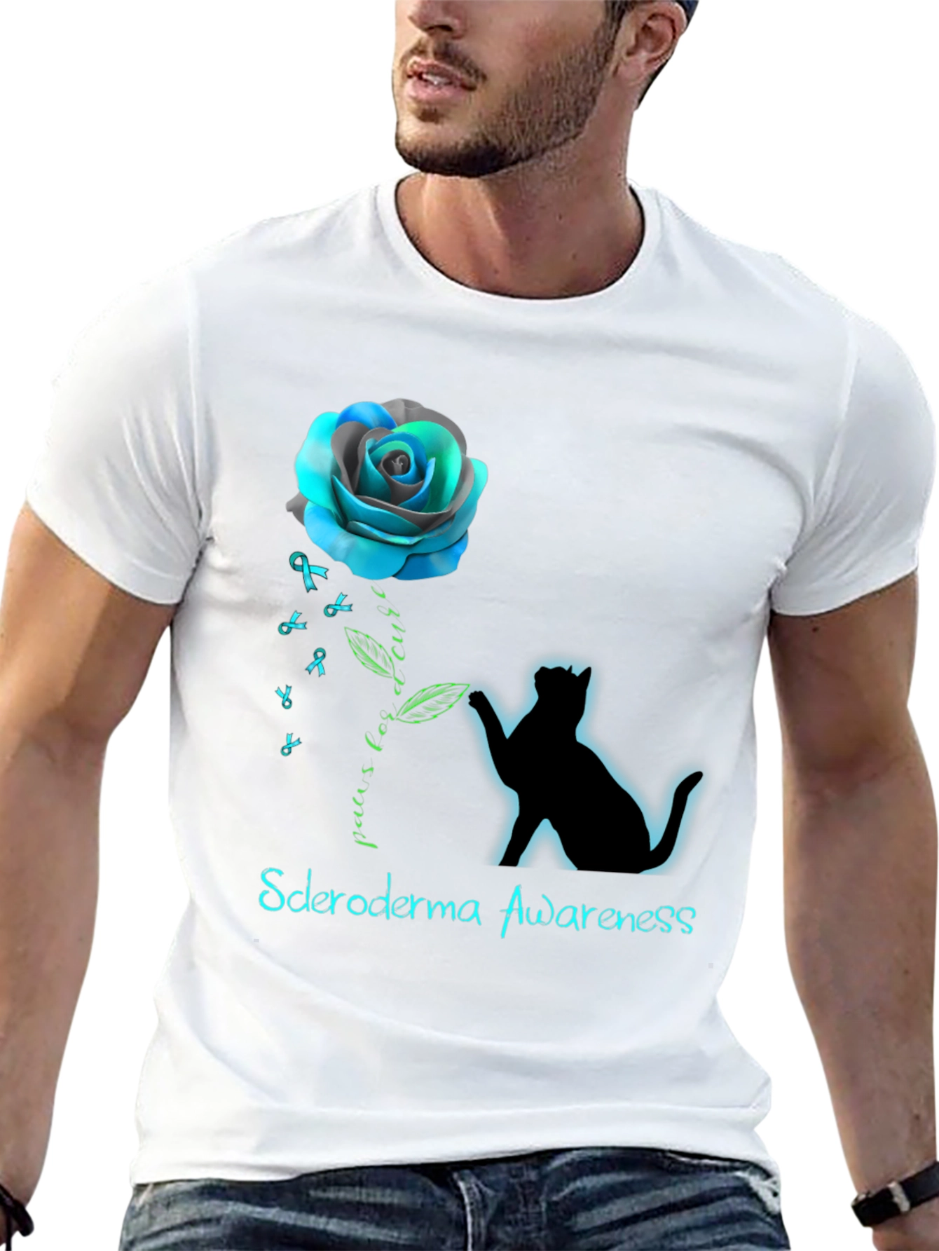 Scleroderma Awareness Cat & Rose Graphic T-Shirt