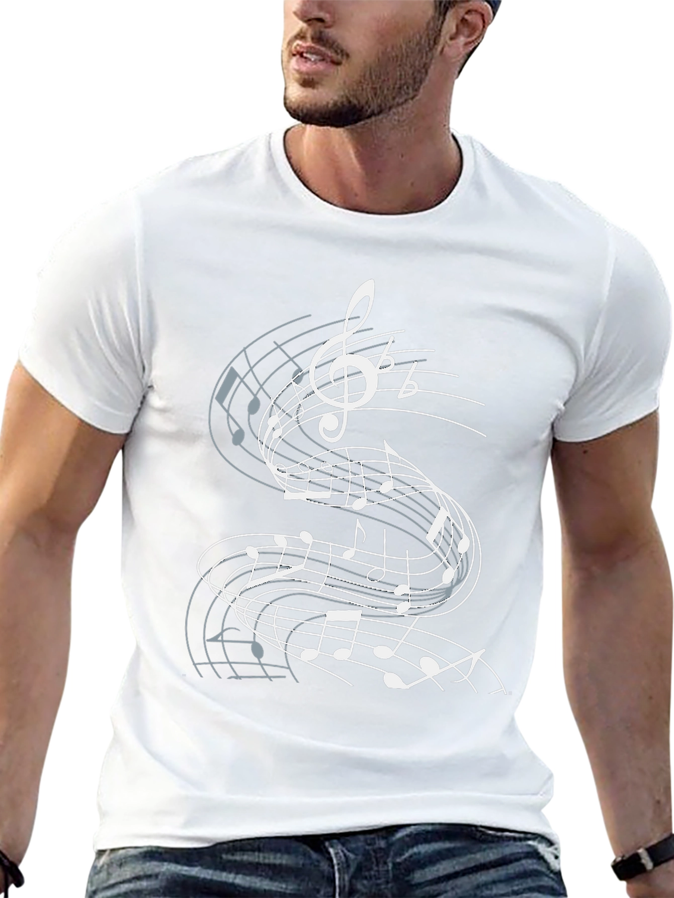 Musical Note Graphic Print Black T-Shirt