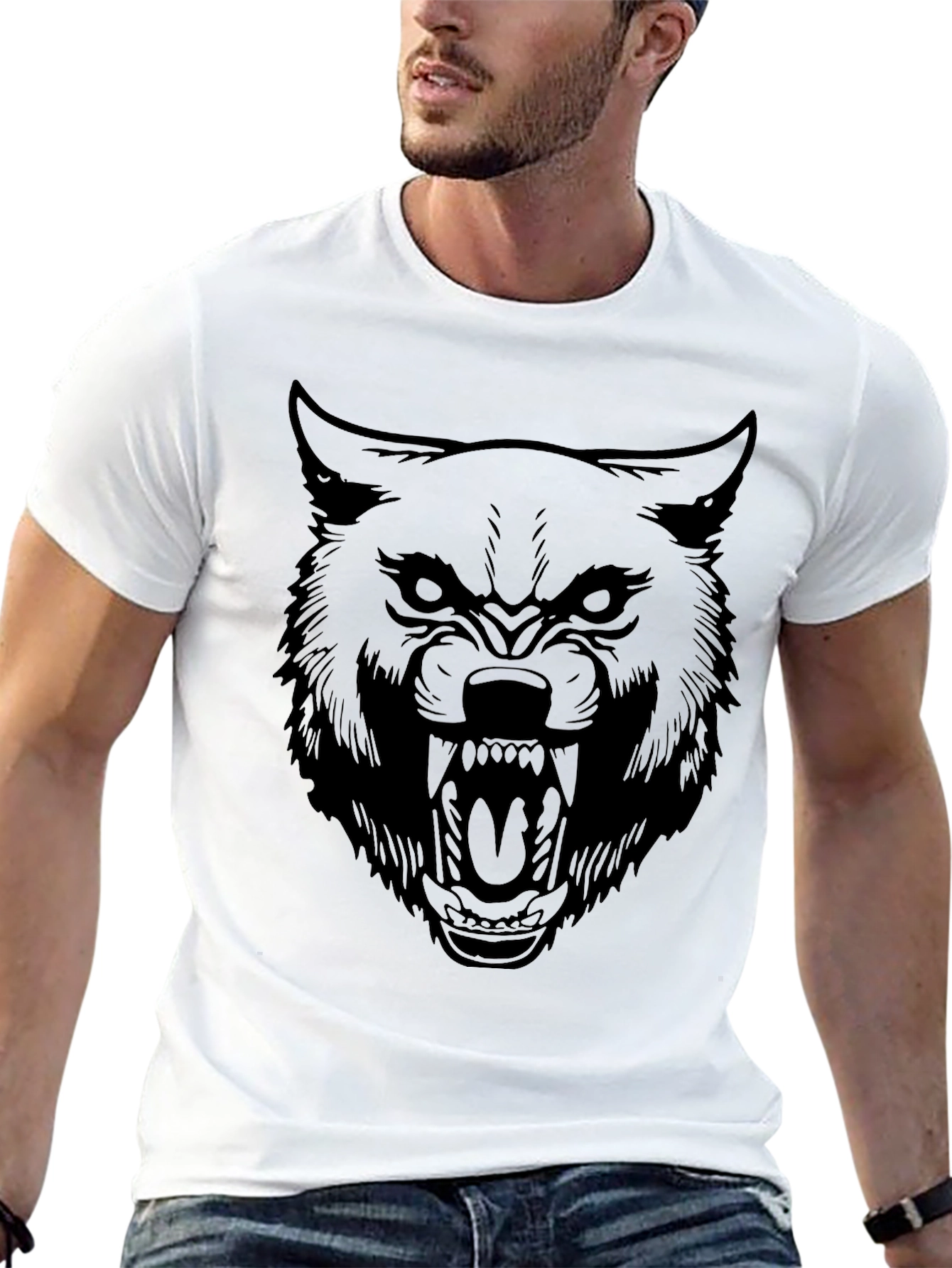 Mens Black Wolf Graphic T-Shirt