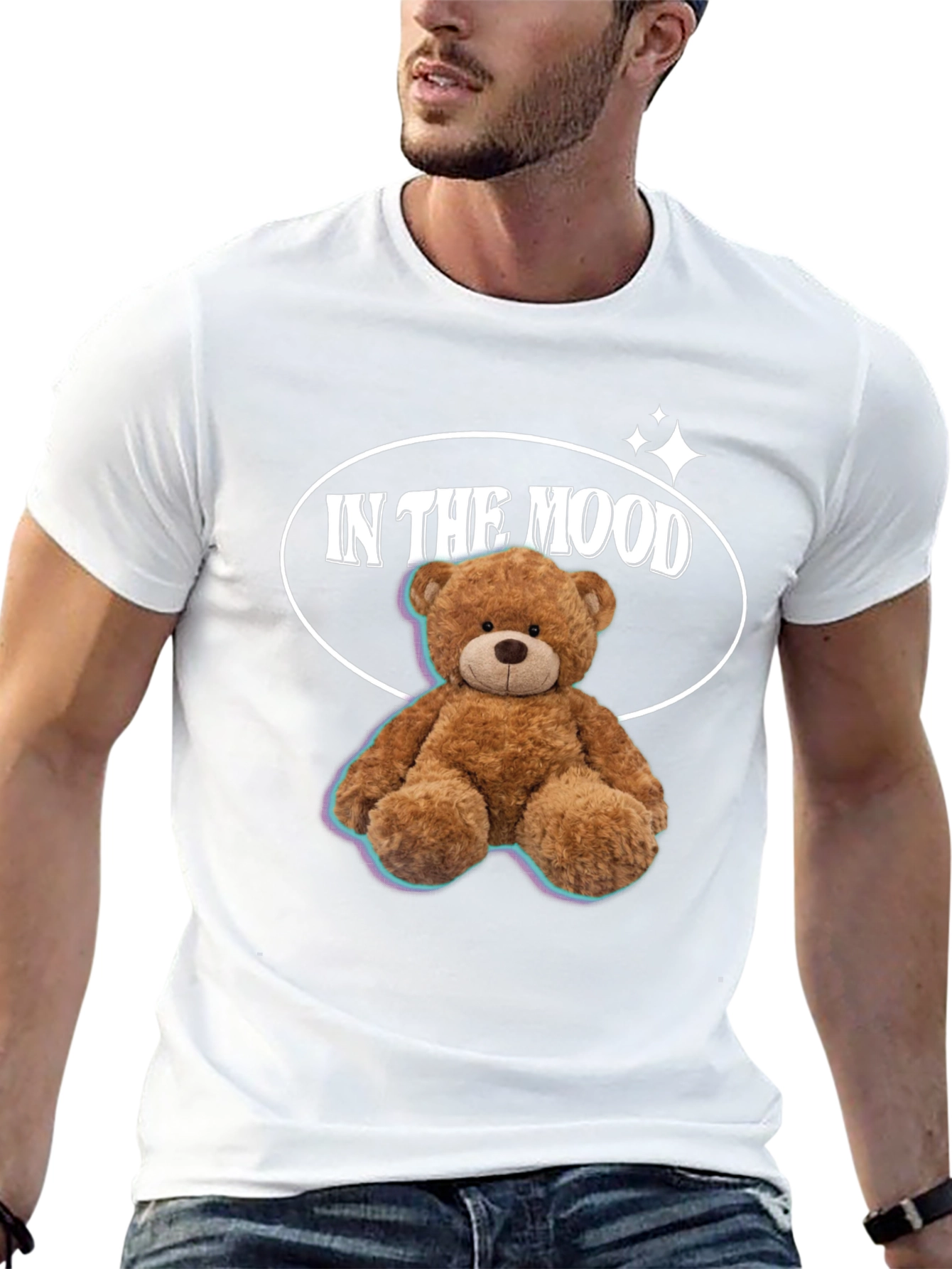 In The Mood Teddy Bear Graphic Black T-Shirt