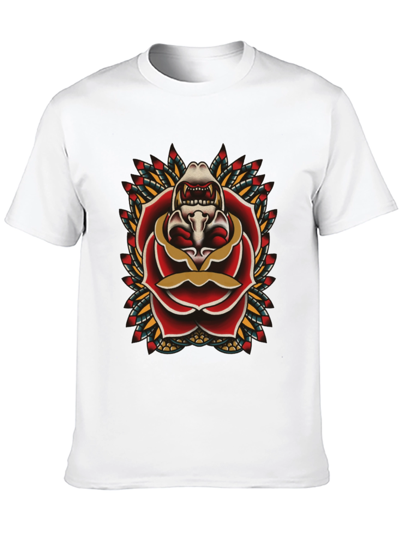 Skull Rose Tattoo Graphic Black T-Shirt