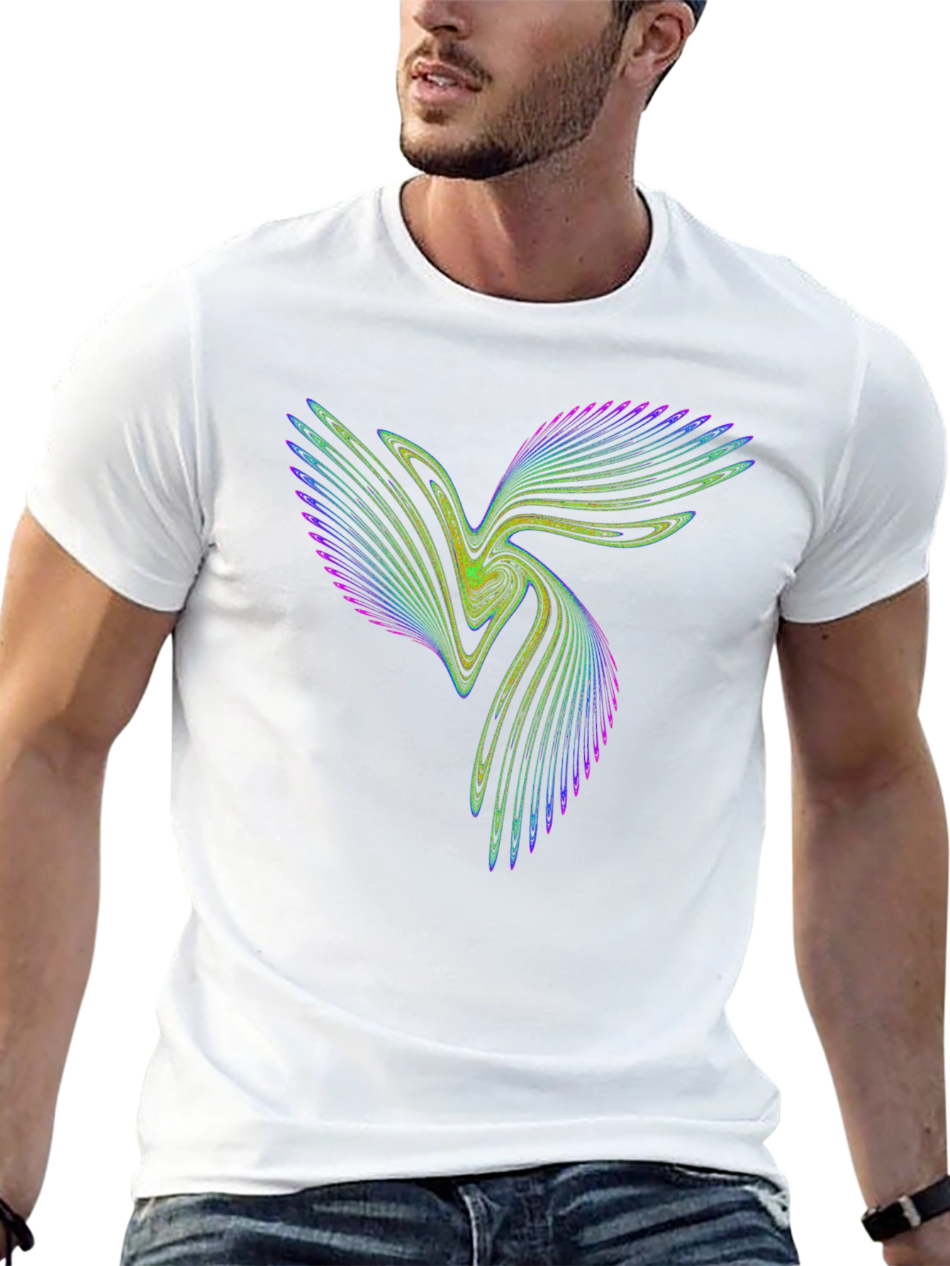 Vibrant Fractal Design Black Cotton T-Shirt