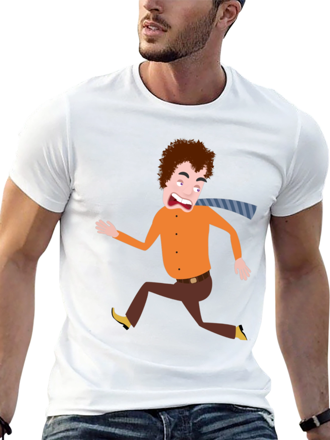 Cartoon Man Running Black T-Shirt
