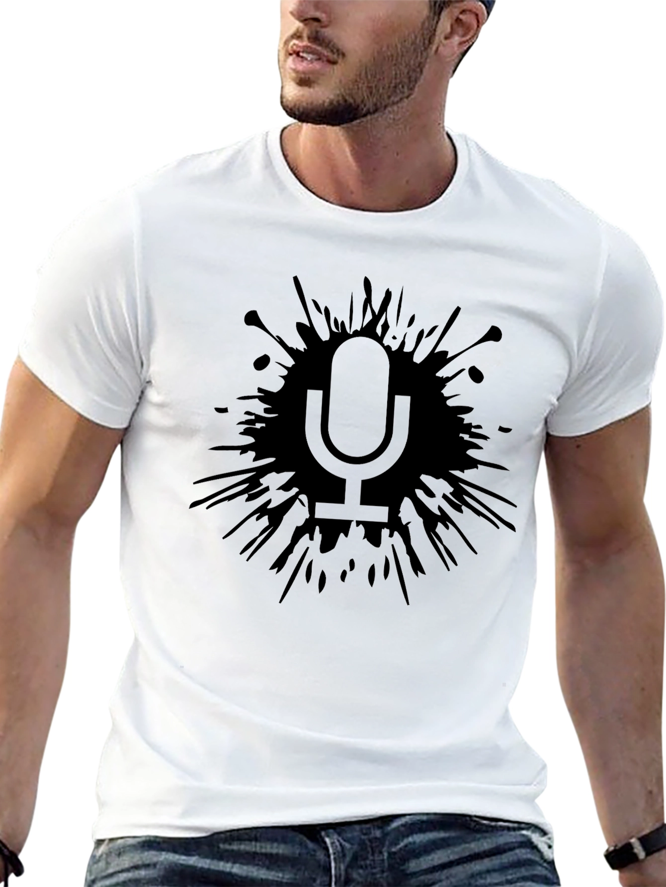 Abstract Microphone Graphic Tee - Black