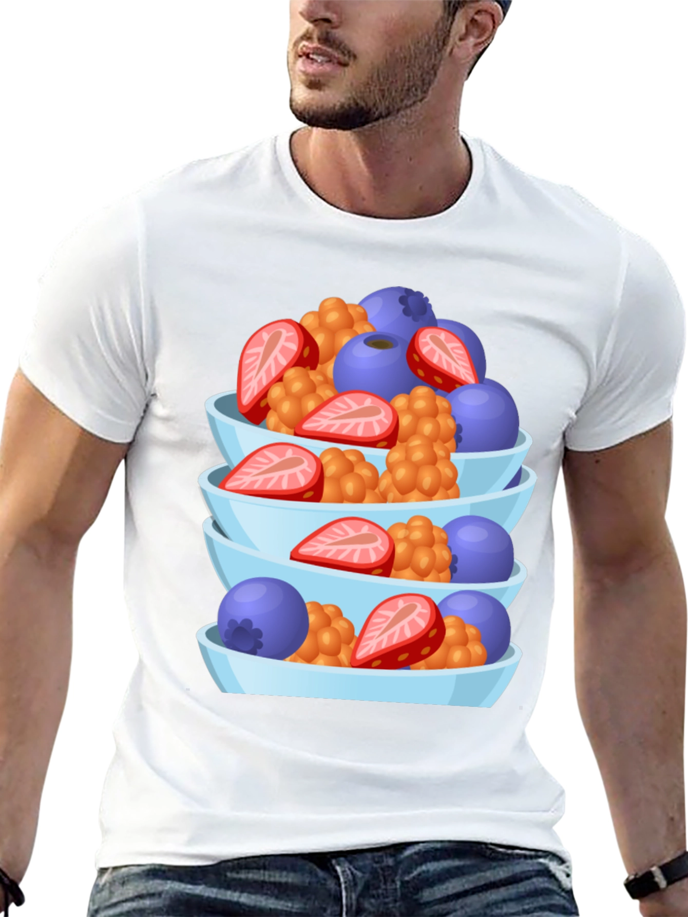 Fruit Bowl Stack Graphic Tee - Casual Black T-Shirt