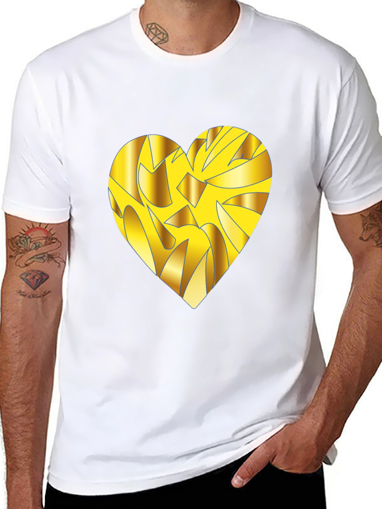 Gold Heart Graphic Black T-Shirt