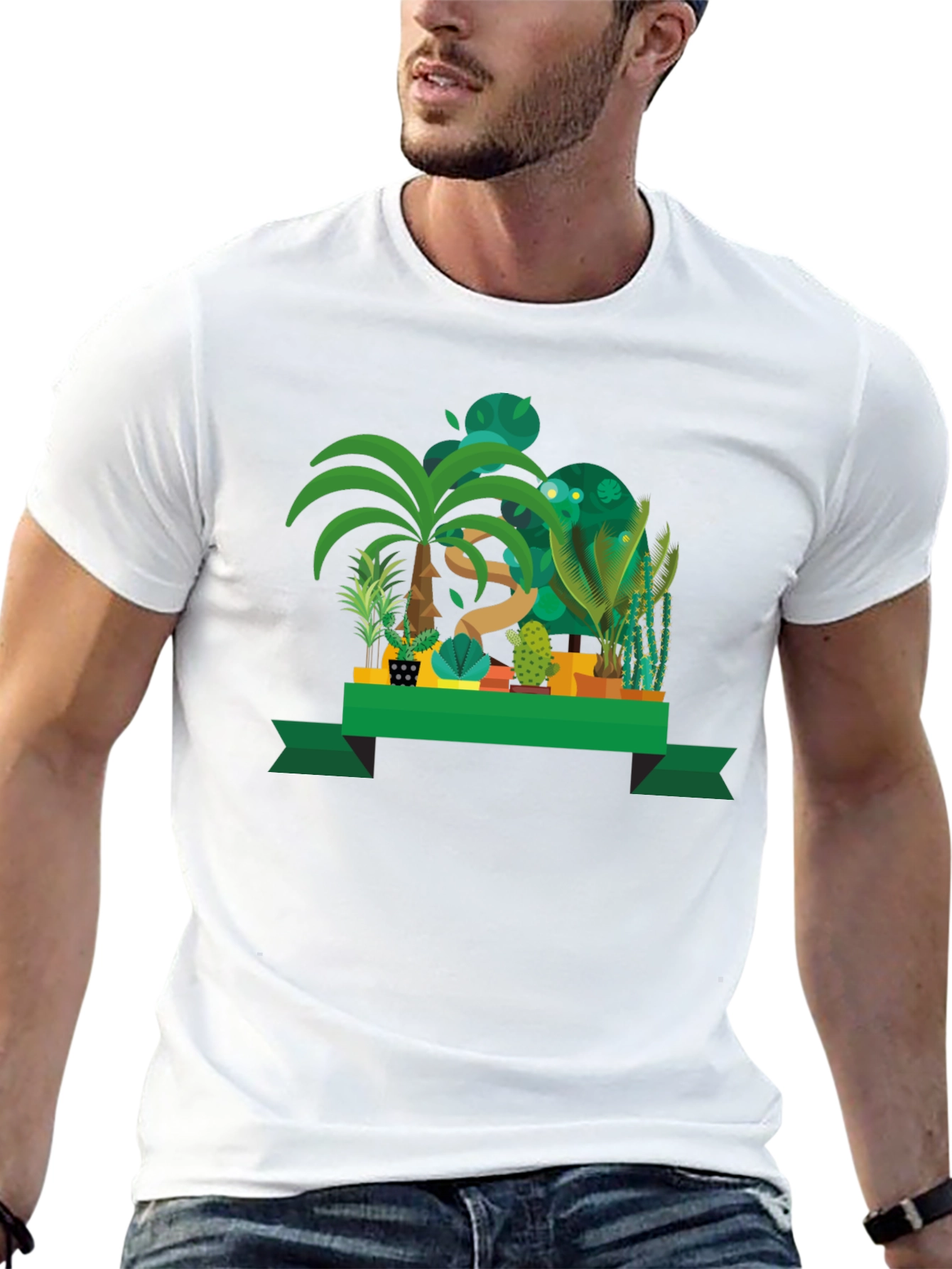 Tropical Plant Graphic Black T-Shirt