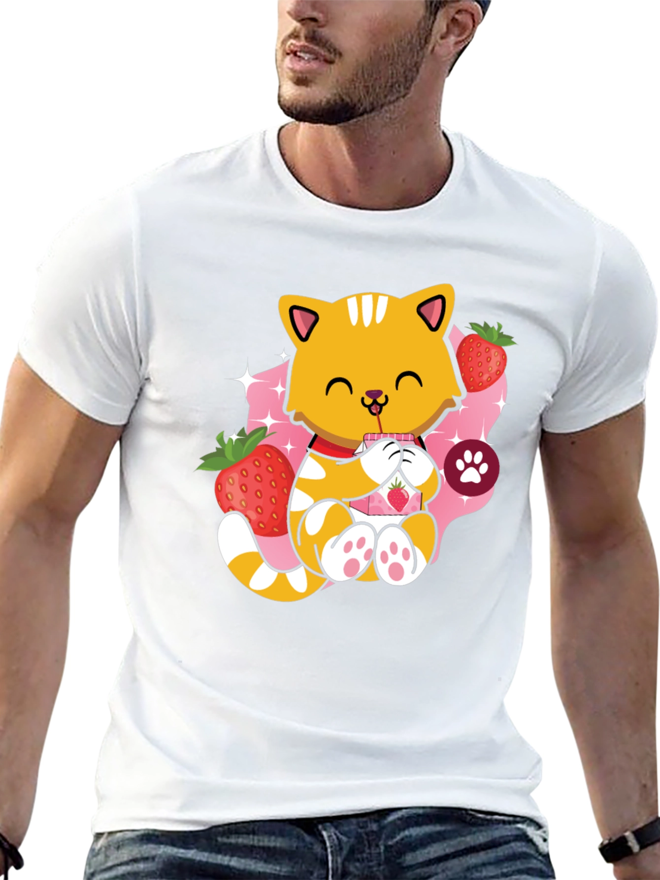 Cute Cat Strawberry Milk T-Shirt