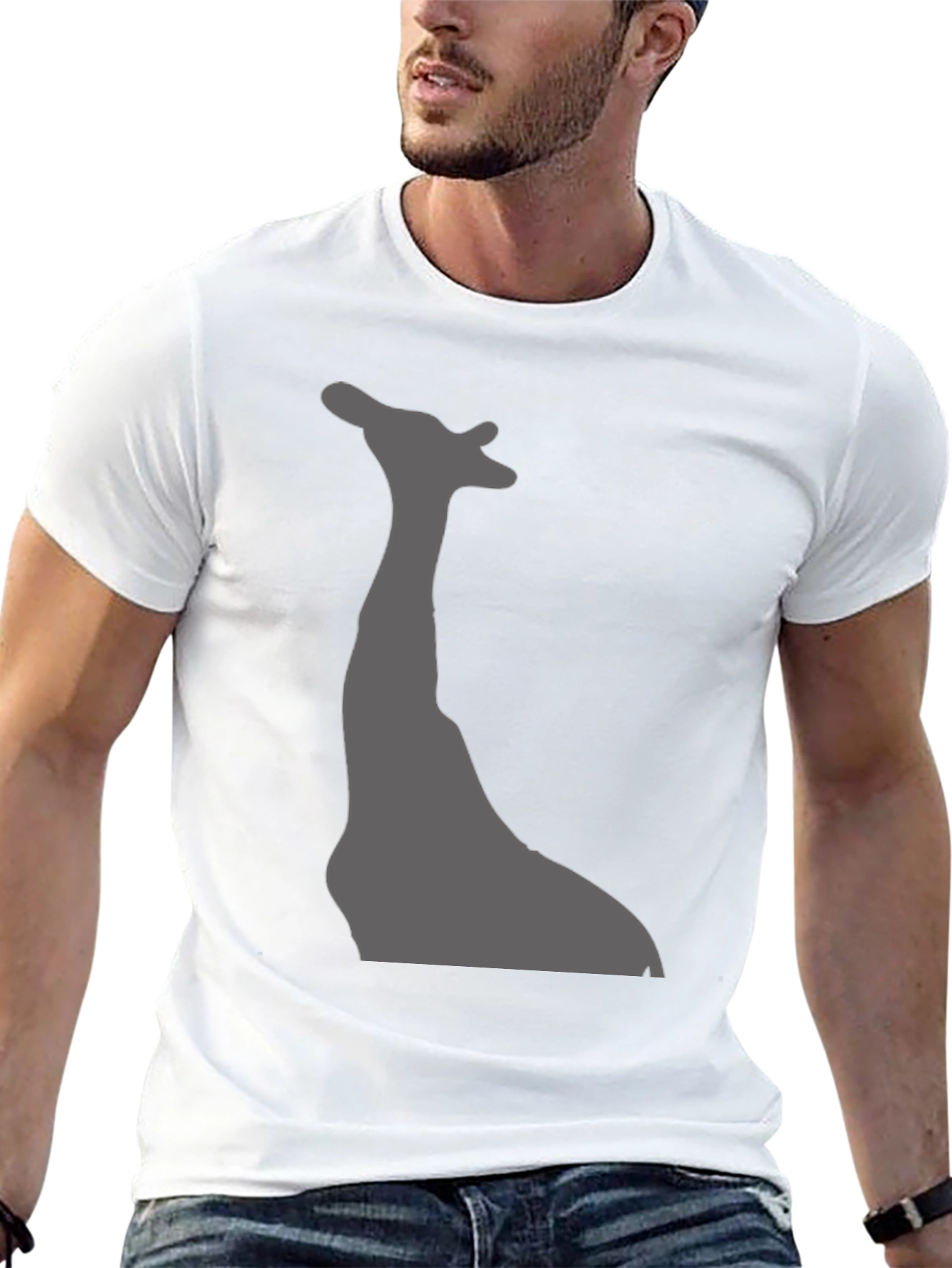 Giraffe Silhouette Graphic Tee - Black Cotton T-Shirt