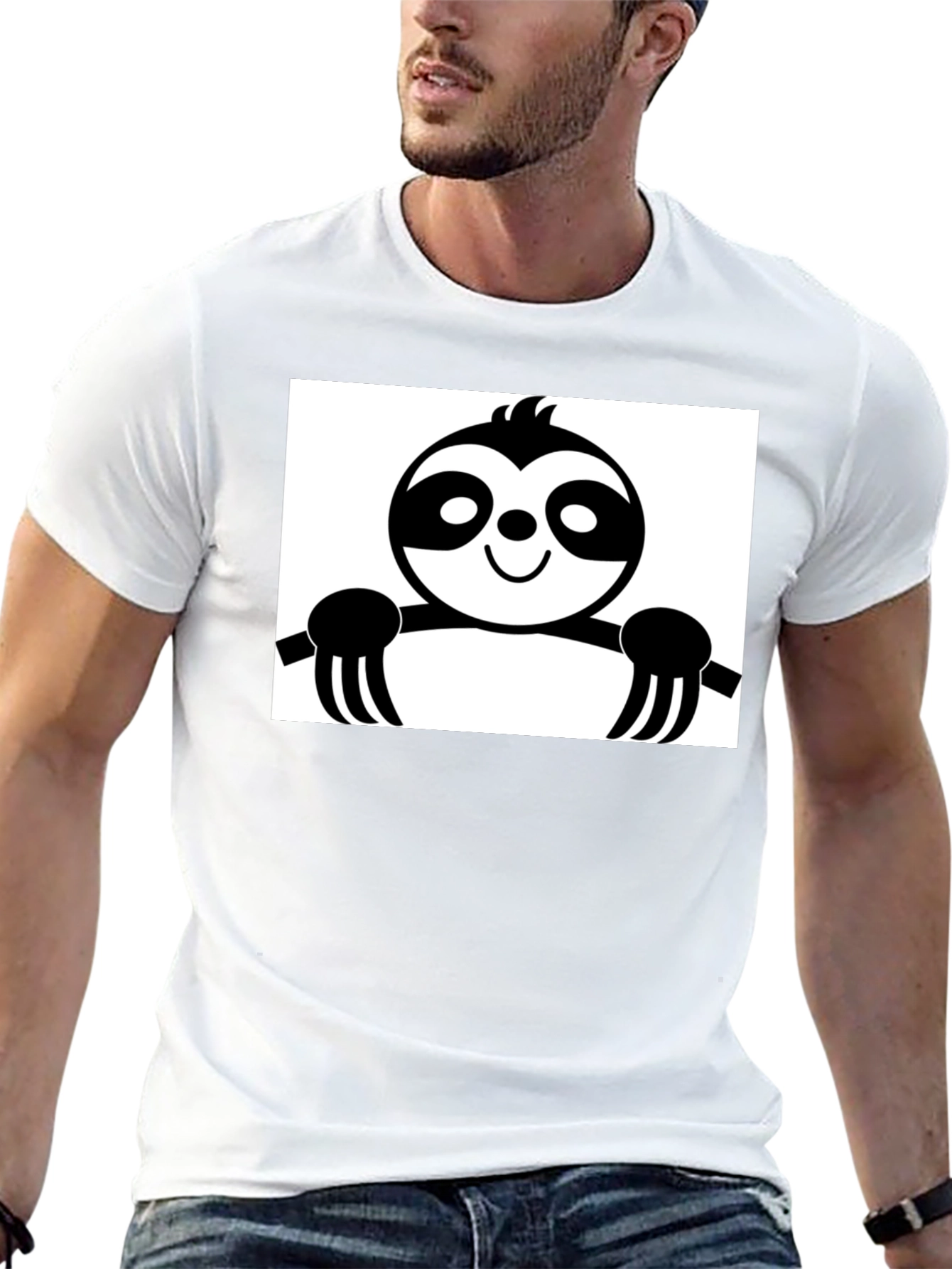 Sloth Graphic Tee - Black Cotton Casual Shirt